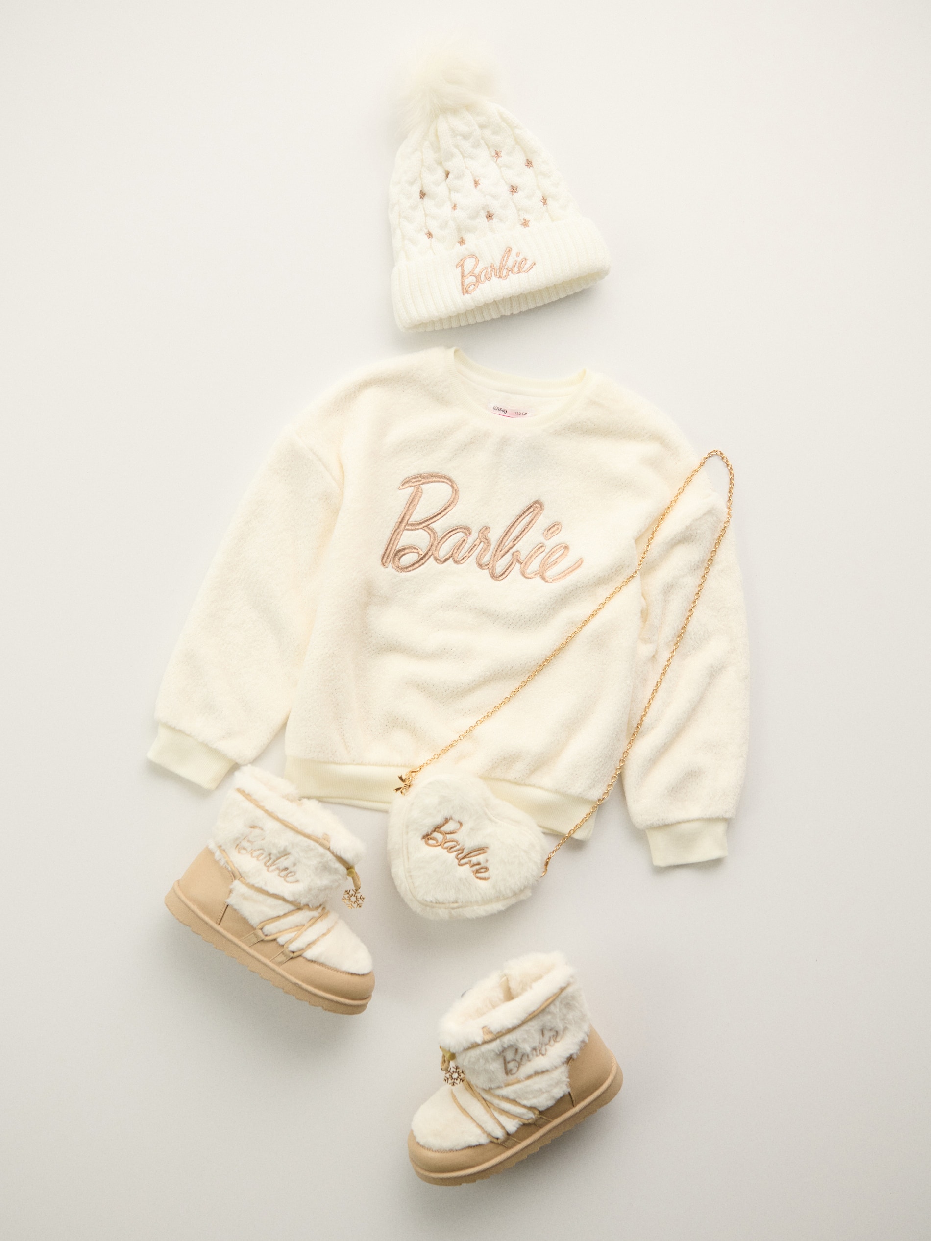 Sinsay - Μπλούζα με λαιμόκοψη crewneck Barbie - κρεμ φωτογραφία