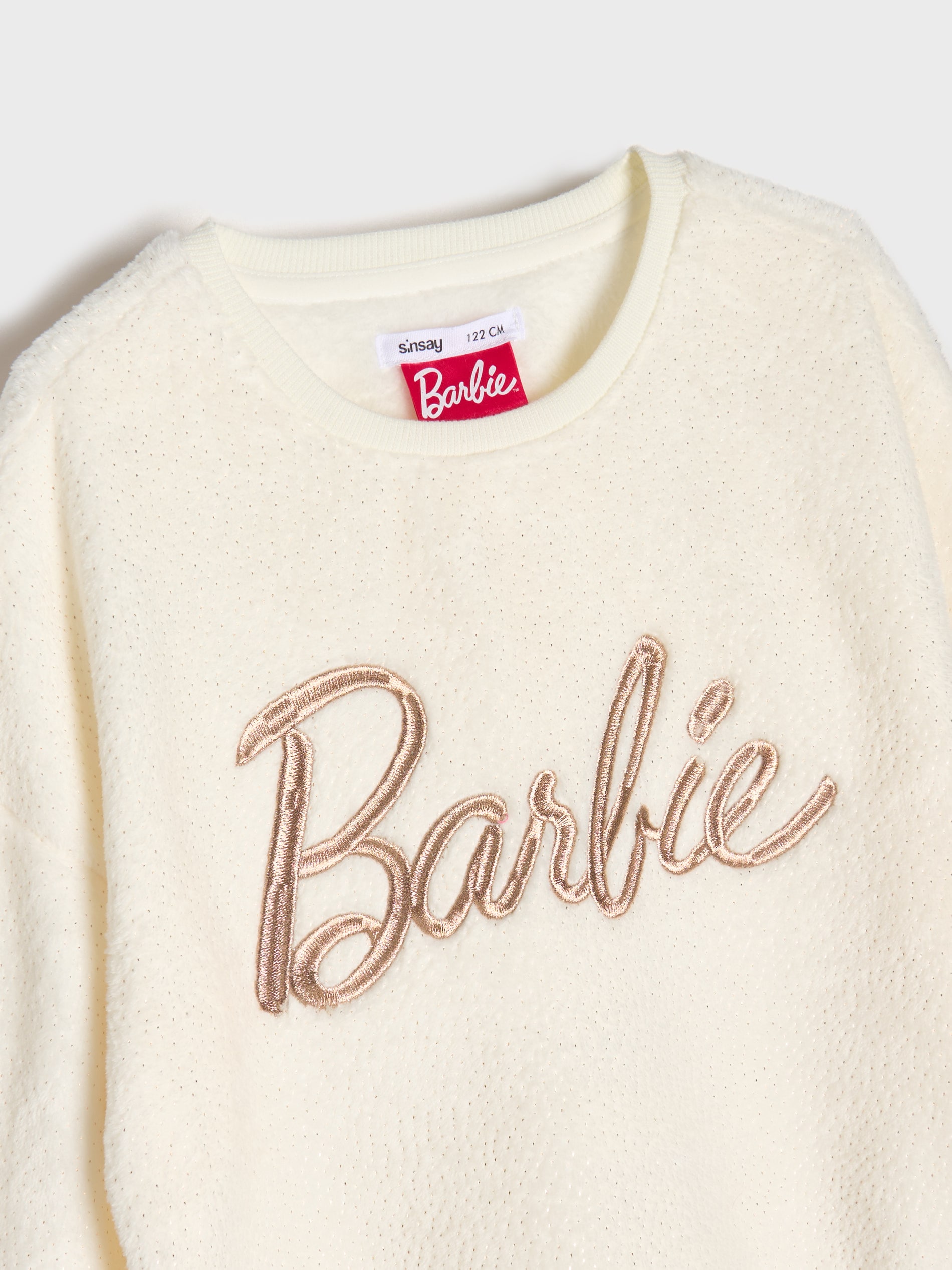Sinsay - Μπλούζα με λαιμόκοψη crewneck Barbie - κρεμ φωτογραφία