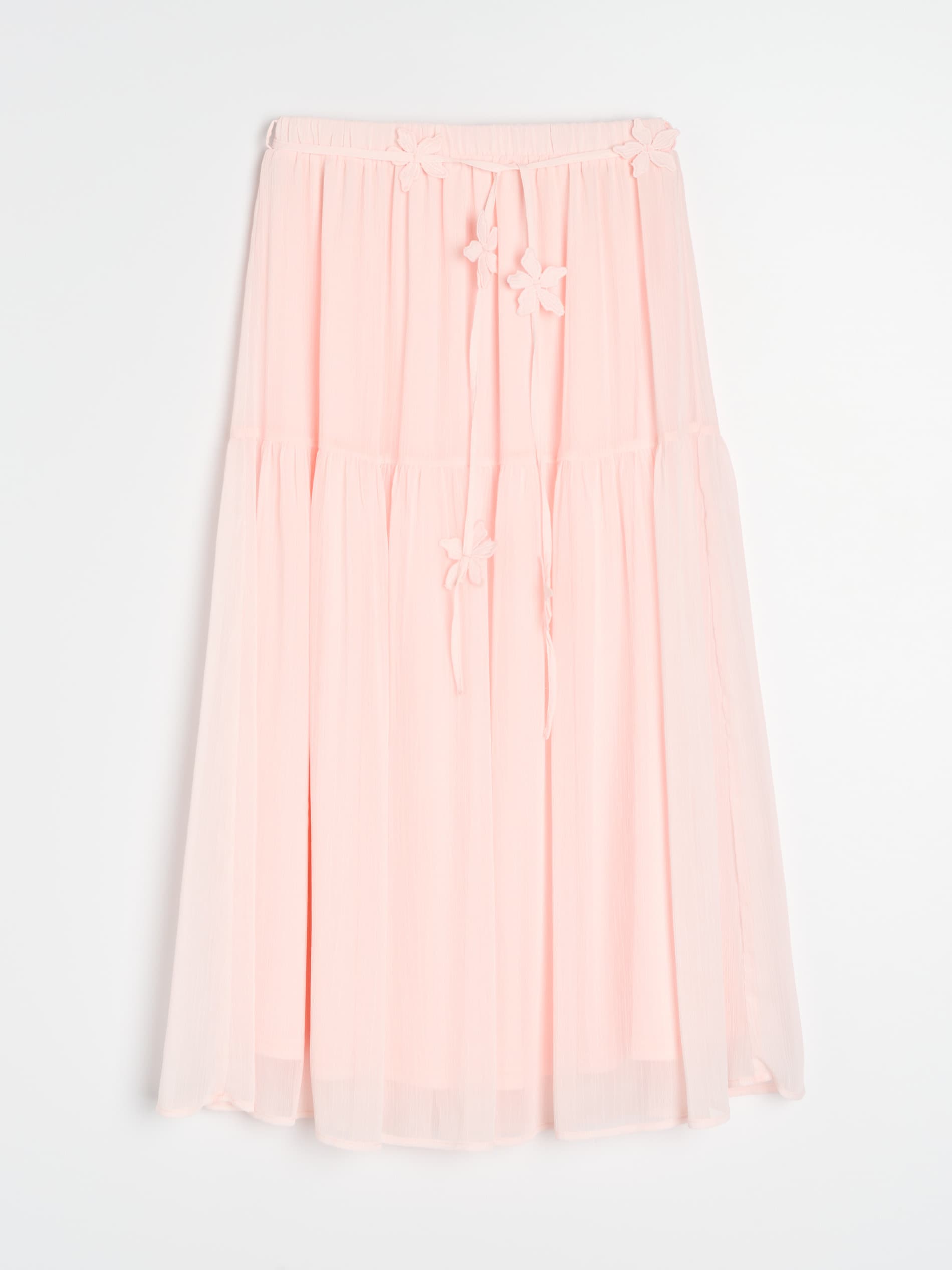 Sinsay - Spódnica midi z efektem stopniowania i ozdobnym paskiem - różowy