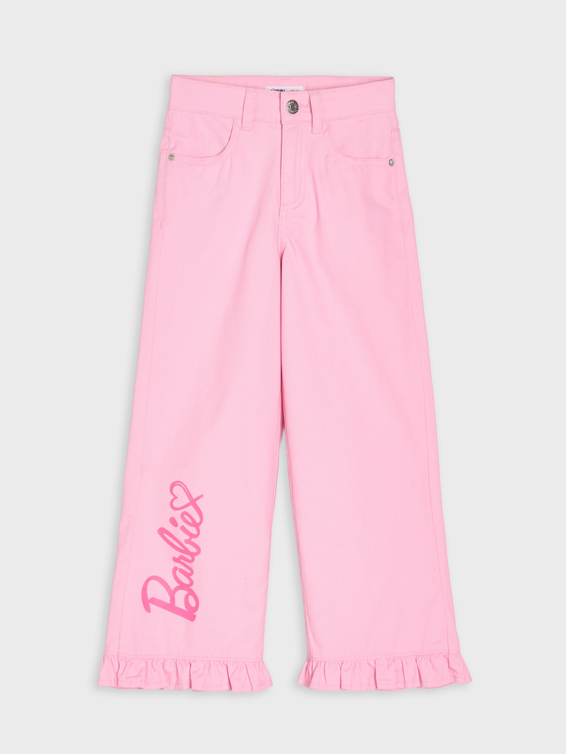 Sinsay - Jeansy wide leg z napisem Barbie - różowy