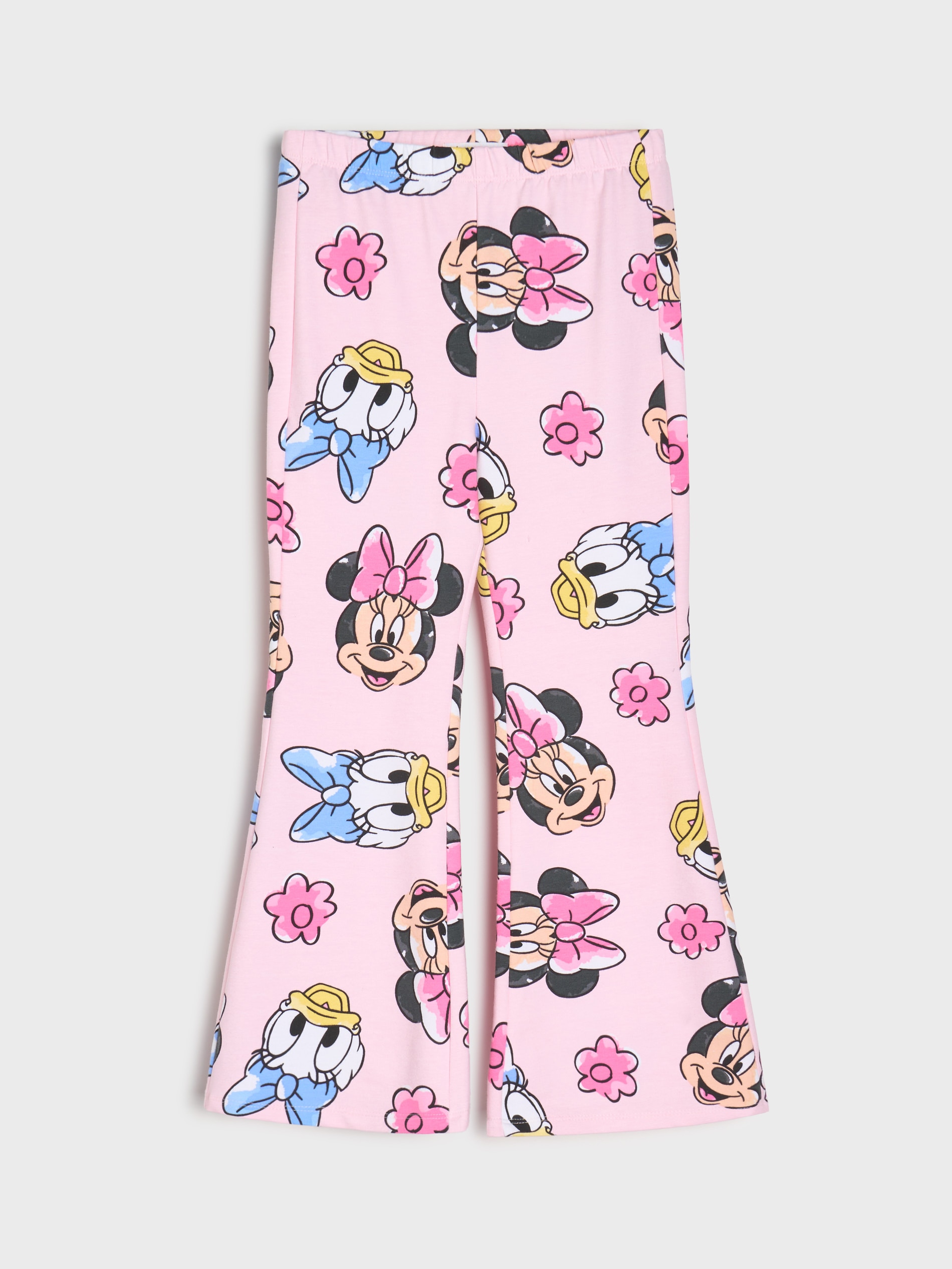 Sinsay - Spodnie flare ze wzorem Minnie and Daisy - różowy