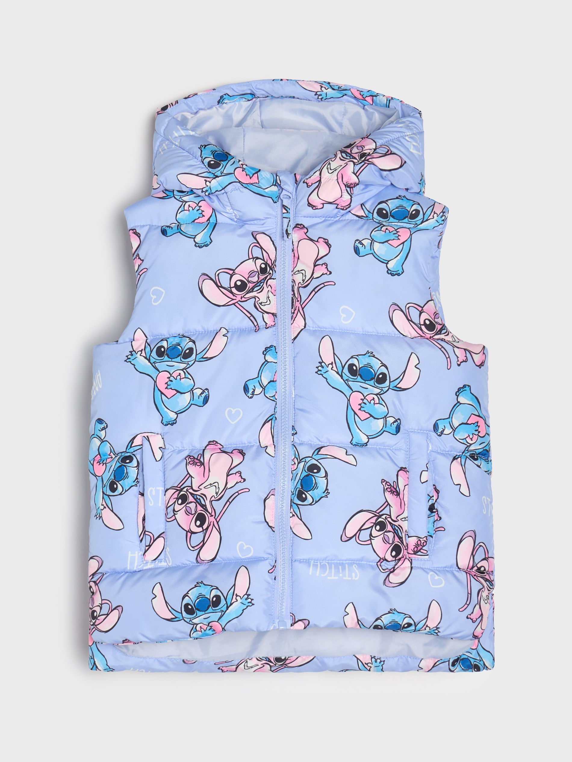Sinsay - Ocieplana pikowana kamizelka z kapturem Stitch - błękitny