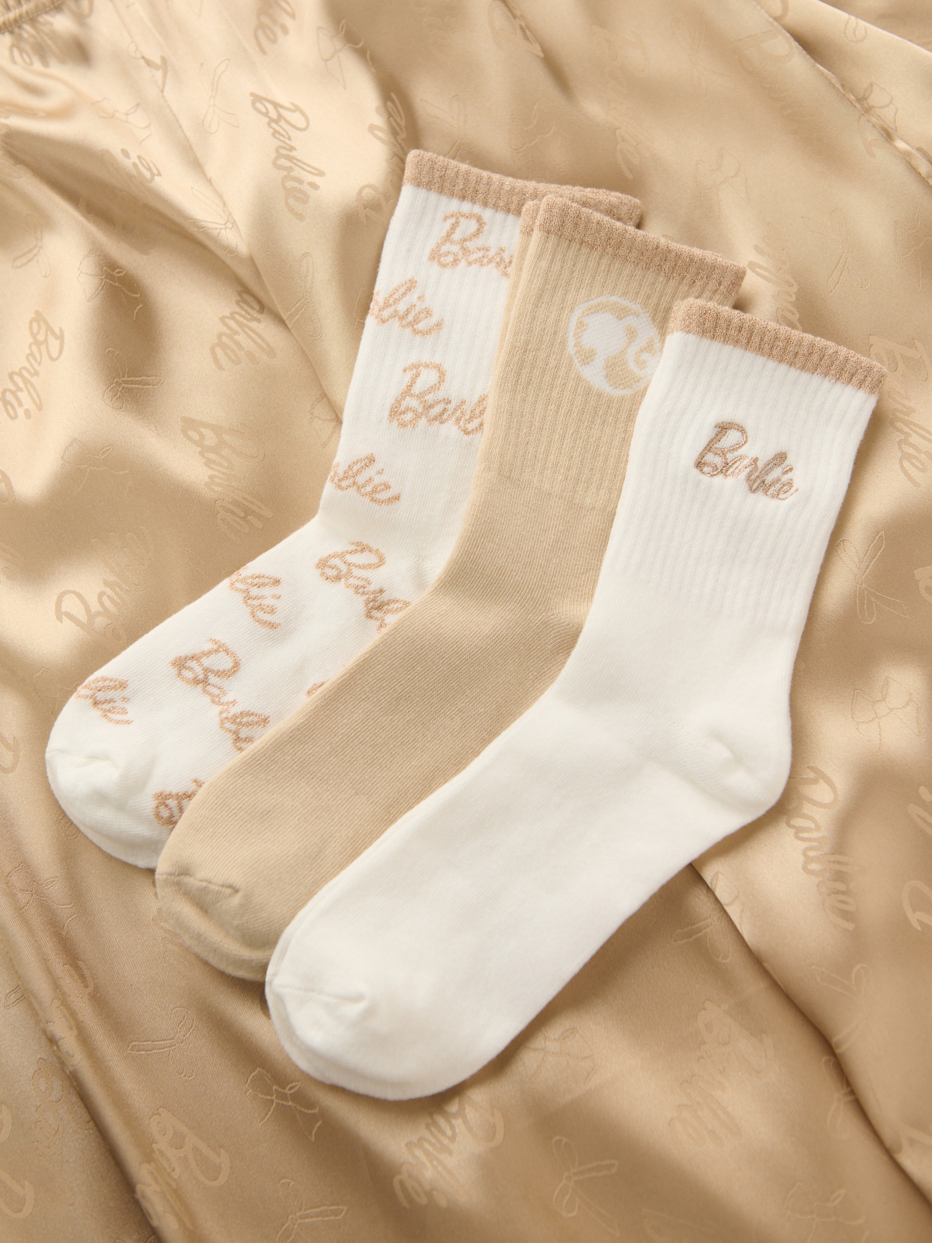 Sinsay - Σετ με 3 ζεύγη κάλτσες Barbie - κρεμ φωτογραφία