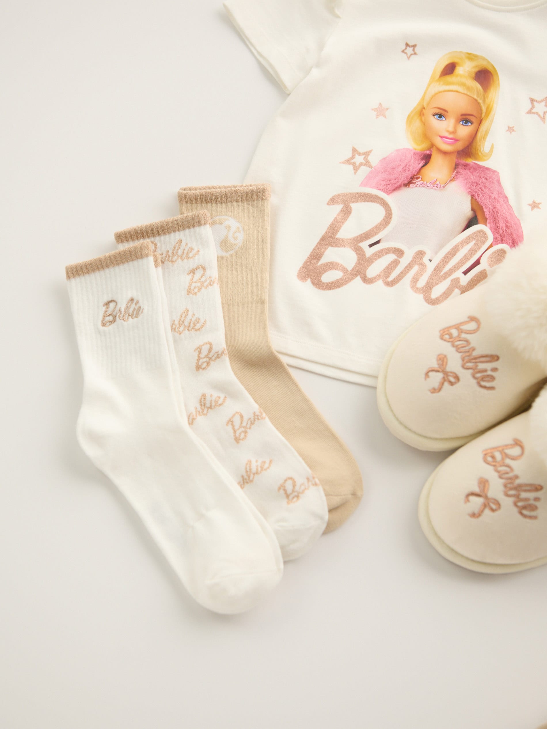 Sinsay - Σετ με 3 ζεύγη κάλτσες Barbie - κρεμ φωτογραφία