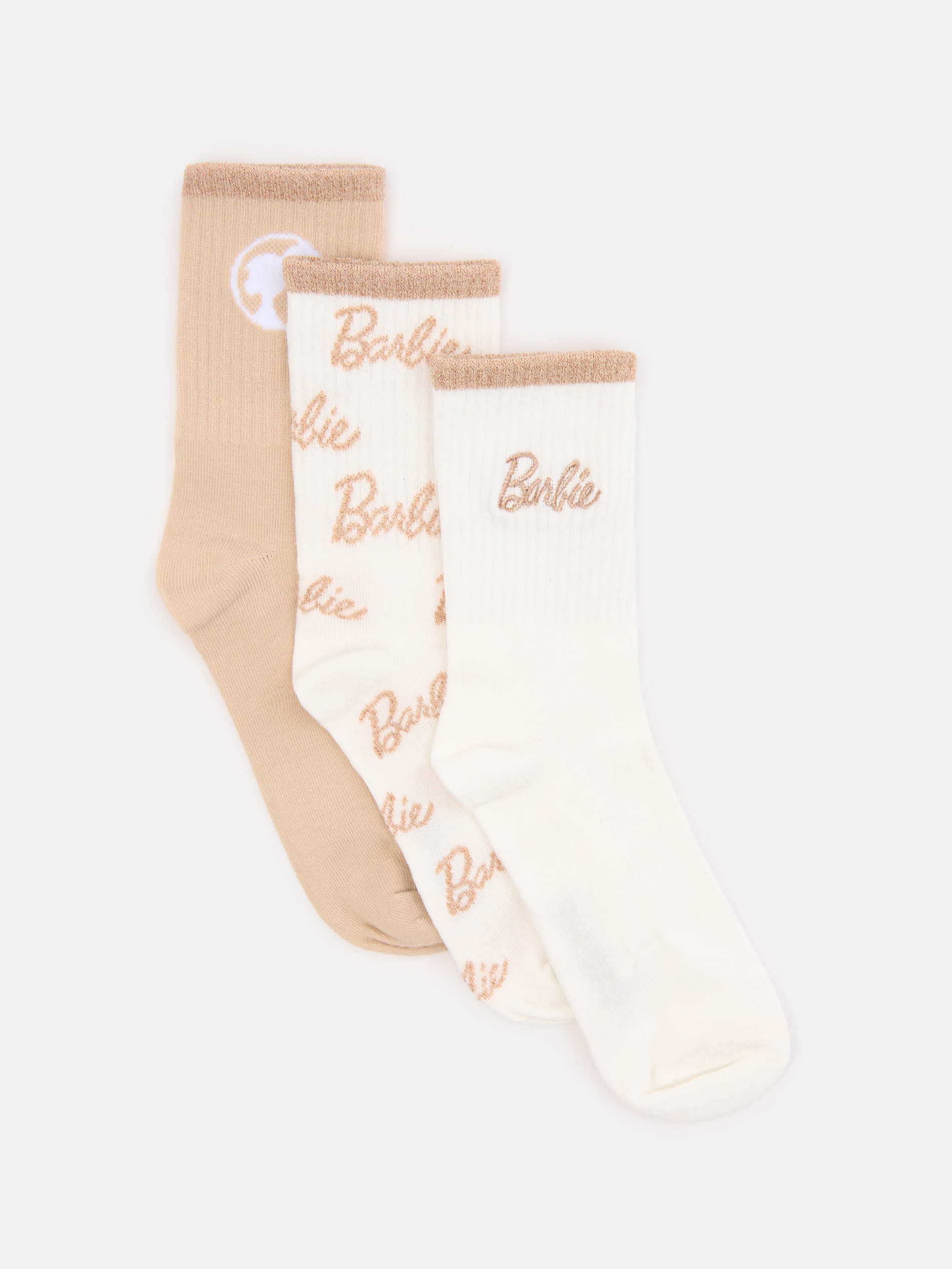 Sinsay - Σετ με 3 ζεύγη κάλτσες Barbie - κρεμ φωτογραφία