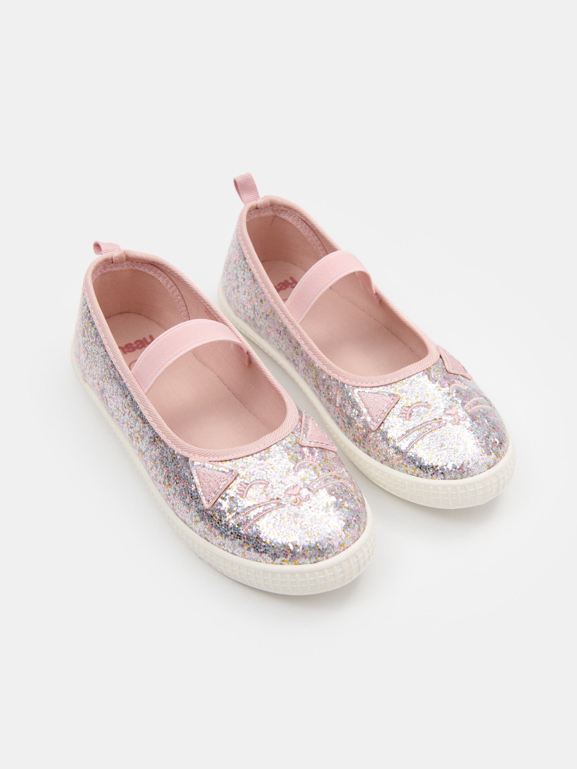 Sinsay - Brokatowe balerinki z motywem kota - różowy