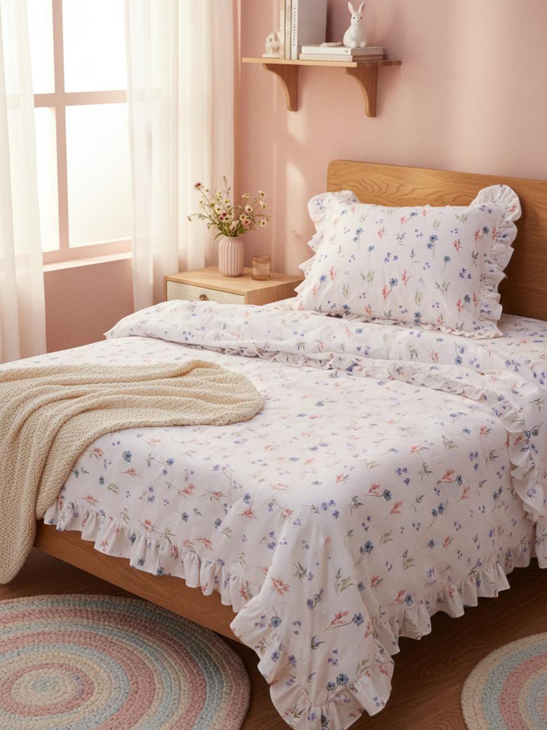 Sinsay - Bawełniana pościel dziecięca z falbanami - różowy