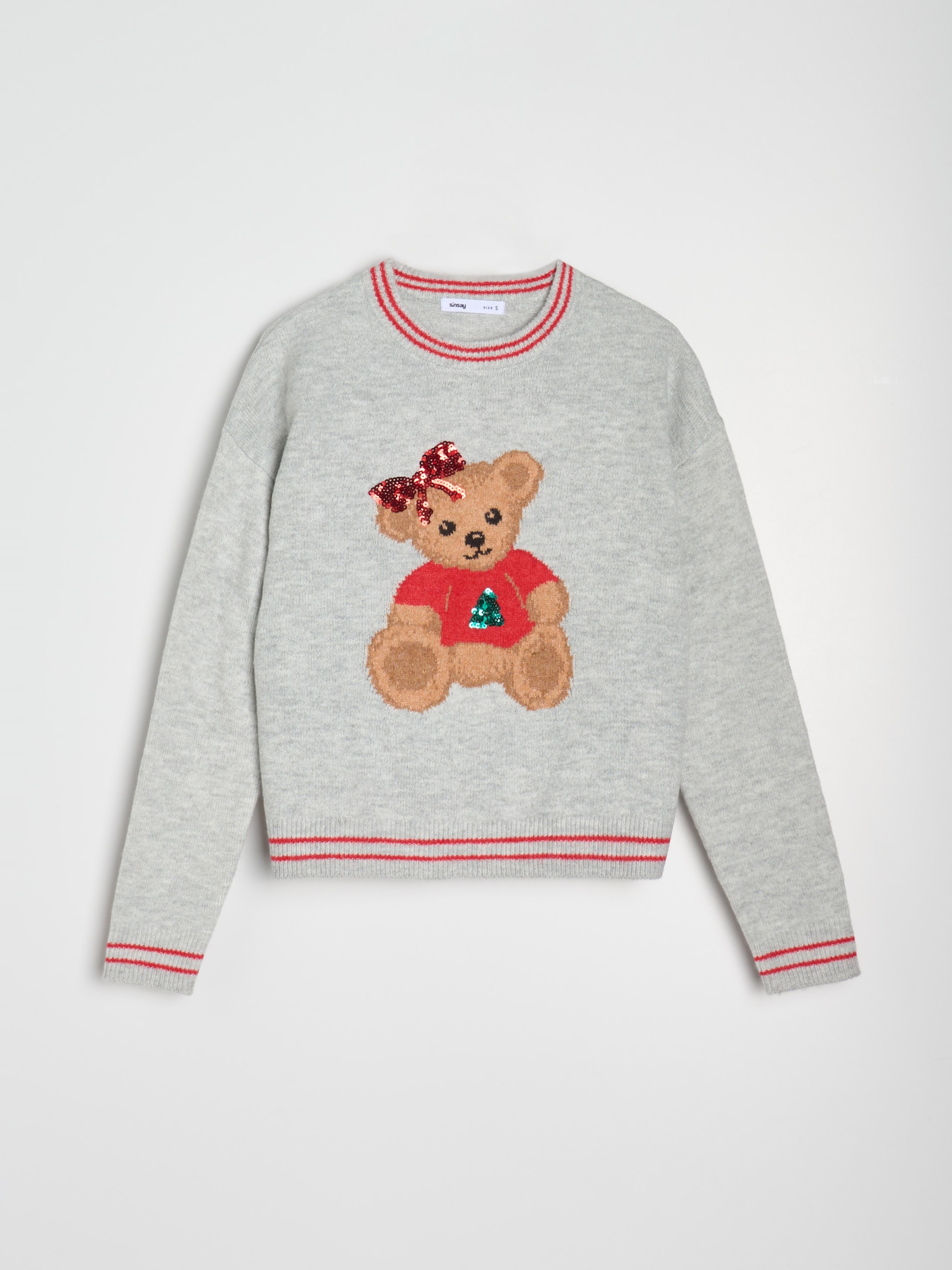 Sinsay - Πουλόβερ με χριστουγεννιάτικο σχέδιο, μείγμα μαλλιού - ανοιχτό γκρι φωτογραφία