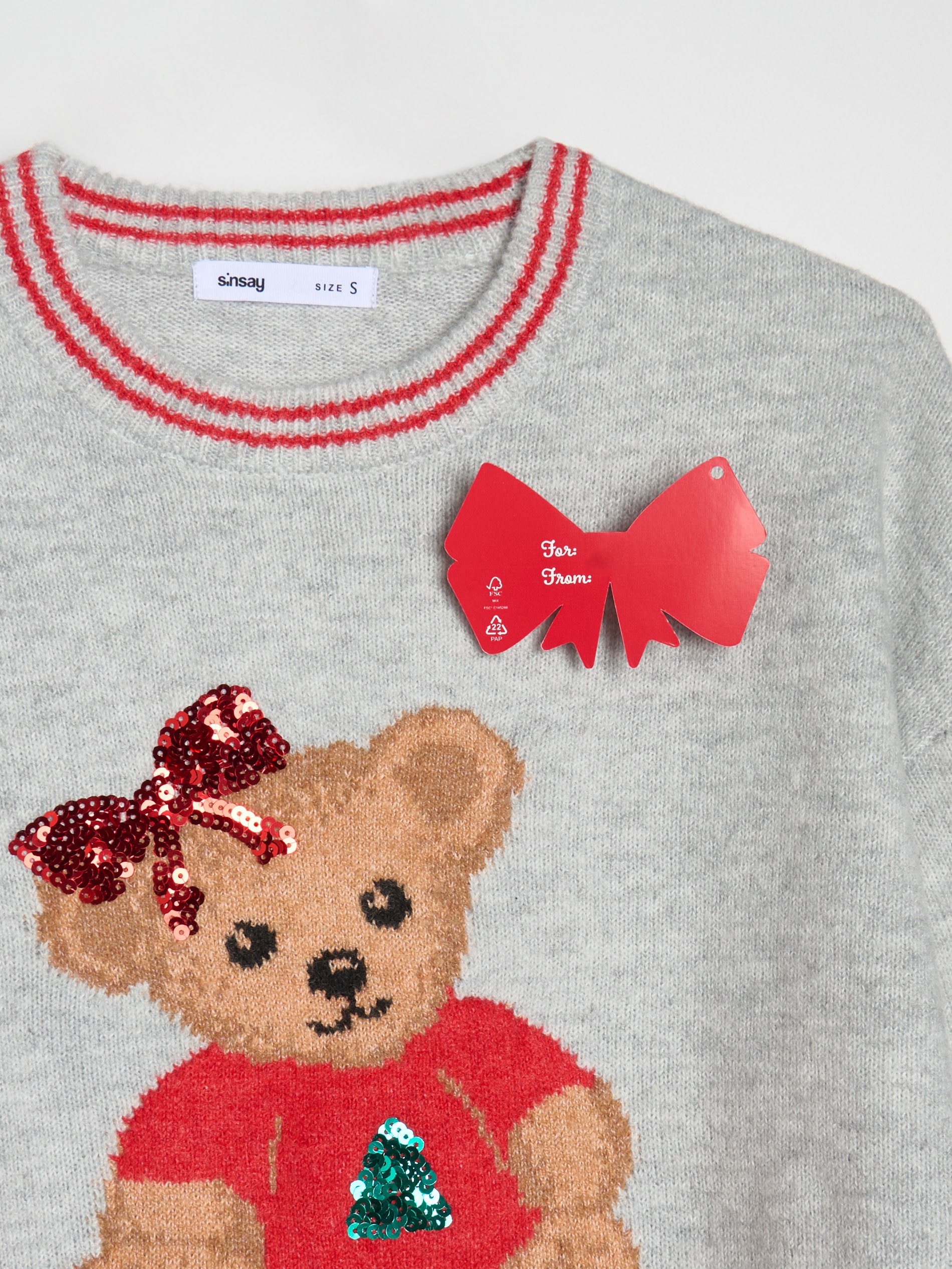 Sinsay - Πουλόβερ με χριστουγεννιάτικο σχέδιο, μείγμα μαλλιού - ανοιχτό γκρι φωτογραφία