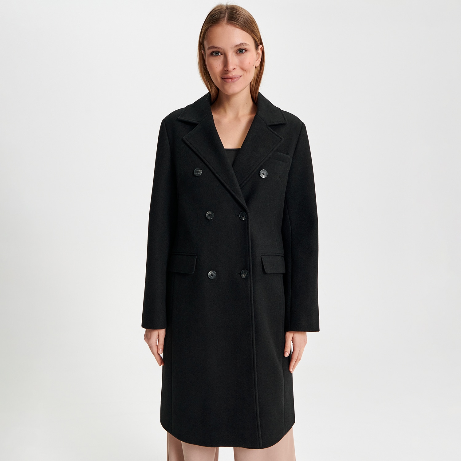 E-shop Sinsay - Dvojradový kabát - Čierna