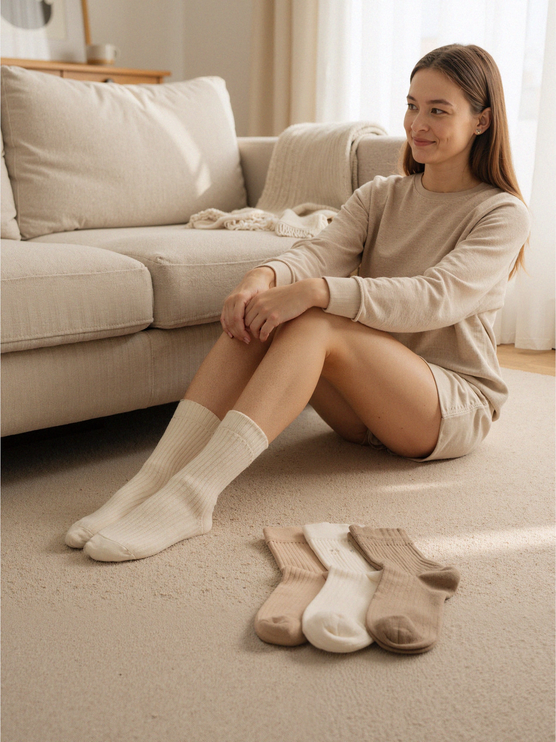 Sinsay - Μακριές κάλτσες 4 pack - μπεζ φωτογραφία