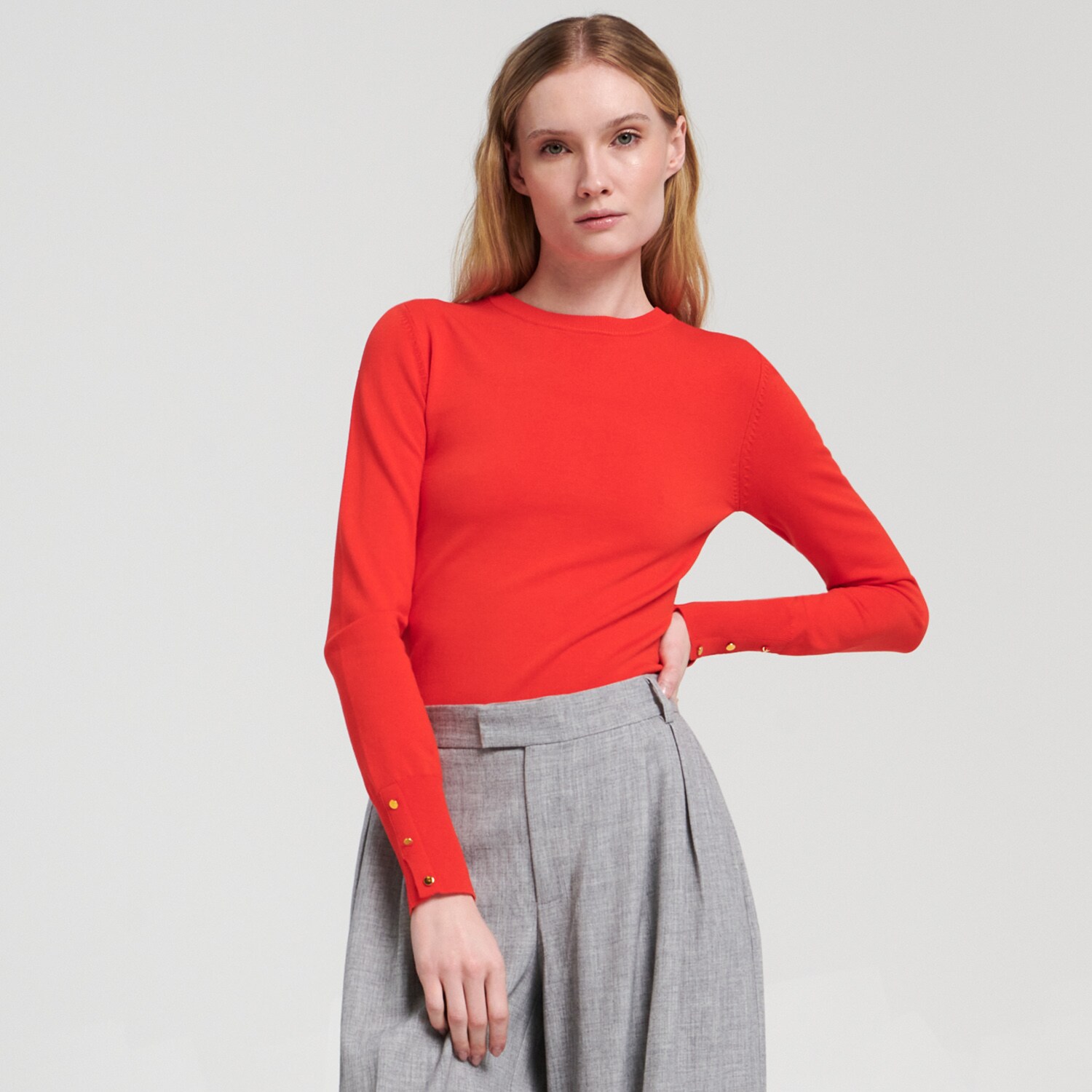 Sinsay – Pulover cu nasturi decorativi – Oranj All imagine noua