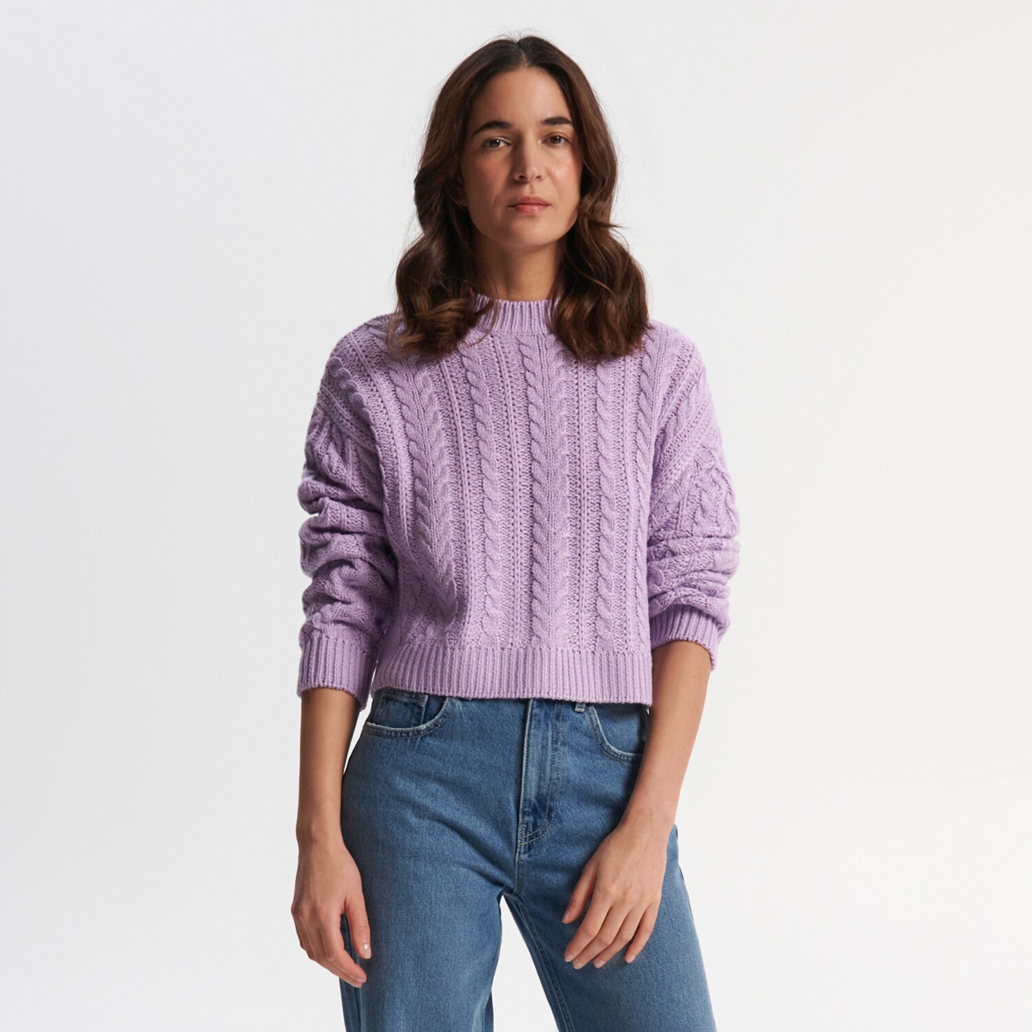 Sinsay – Pulover cu model decorativ – Violet All imagine noua