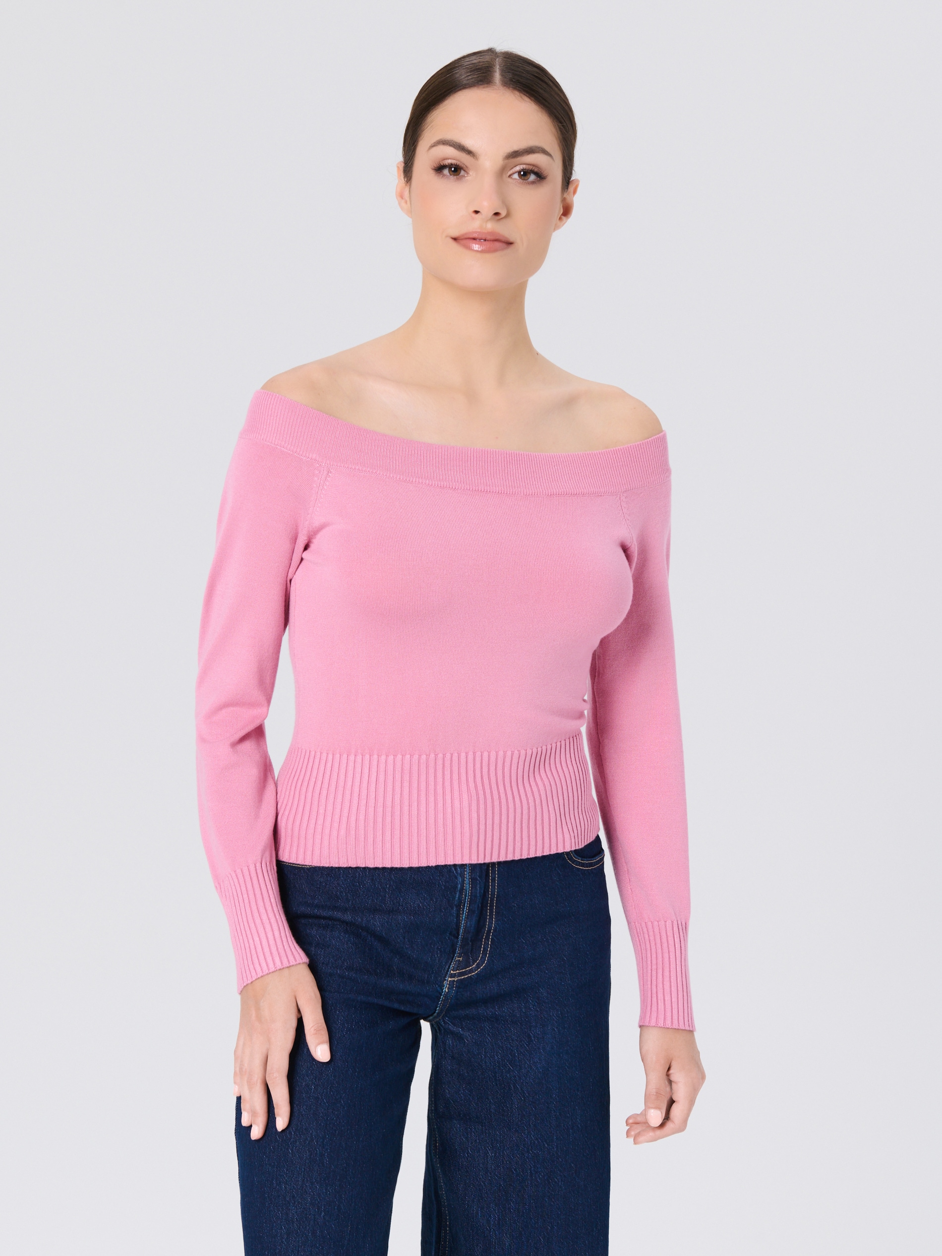 Sinsay - Sweter off shoulder - różowy