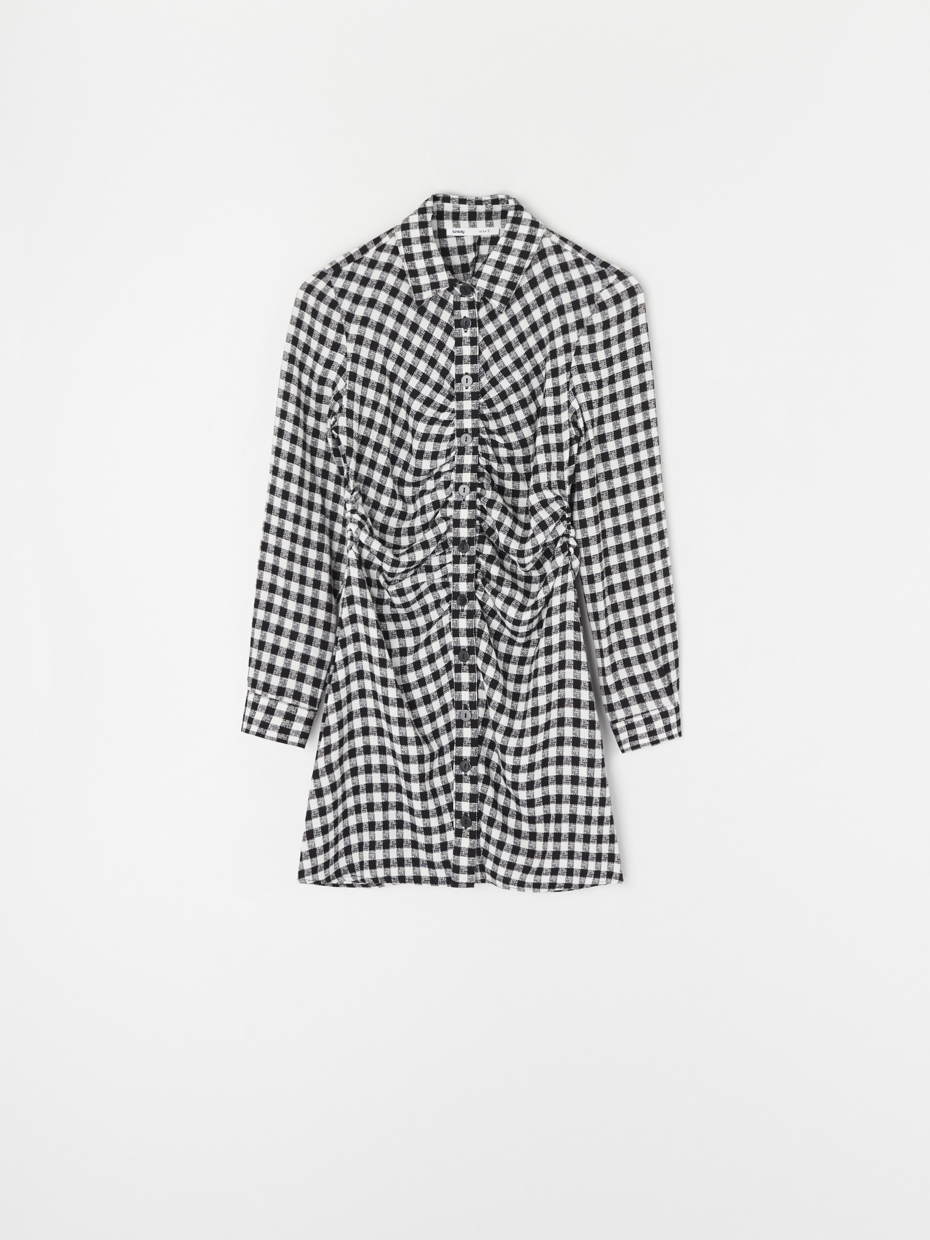 Sinsay - Μίνι πουκαμισοφόρεμα με σούρες μπροστά και μακριά μανίκια - πολυχρωμο φωτογραφία