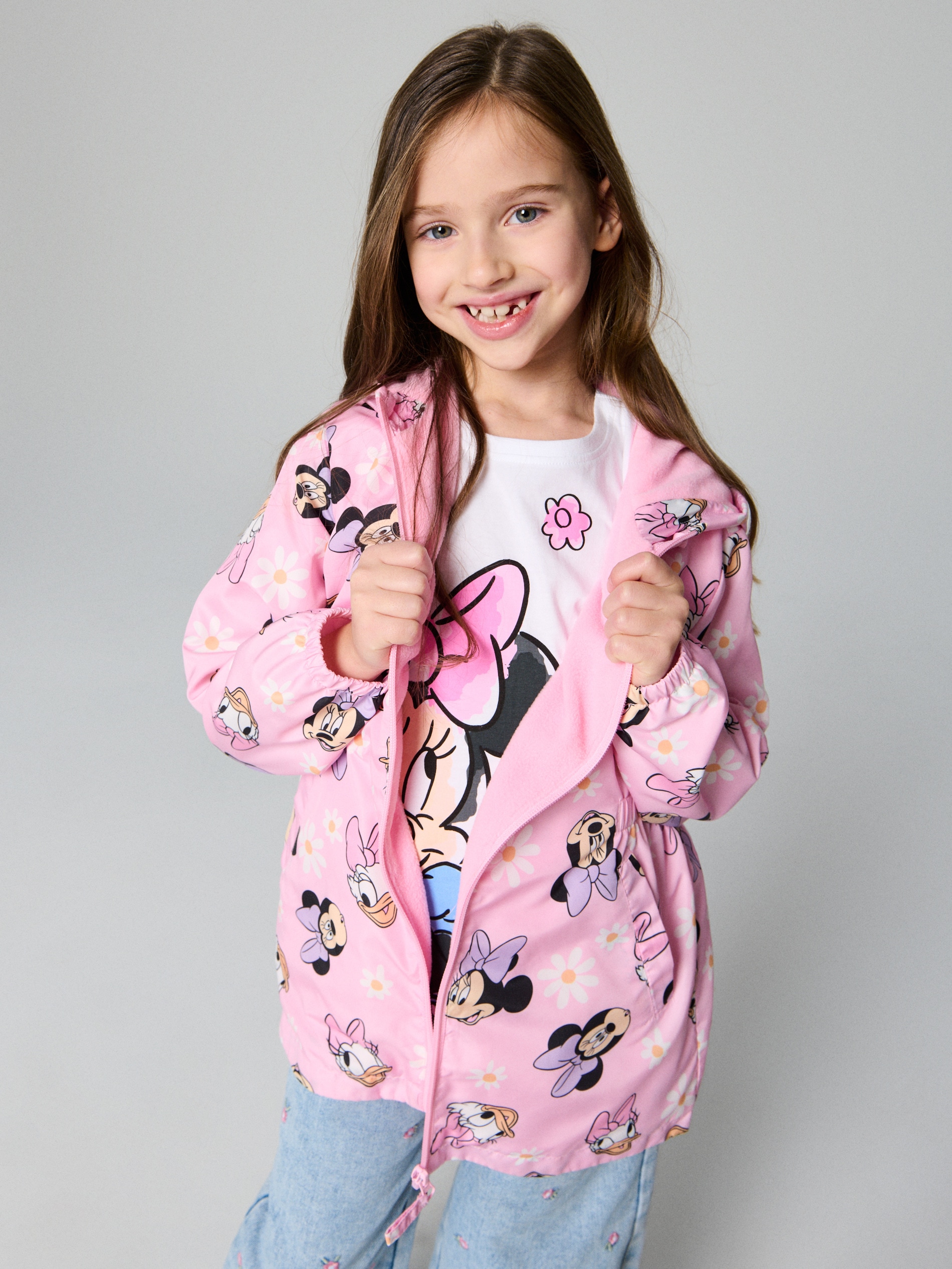 Sinsay - Lekka kurtka wiatrówka z kapturem Minnie Mouse - różowy