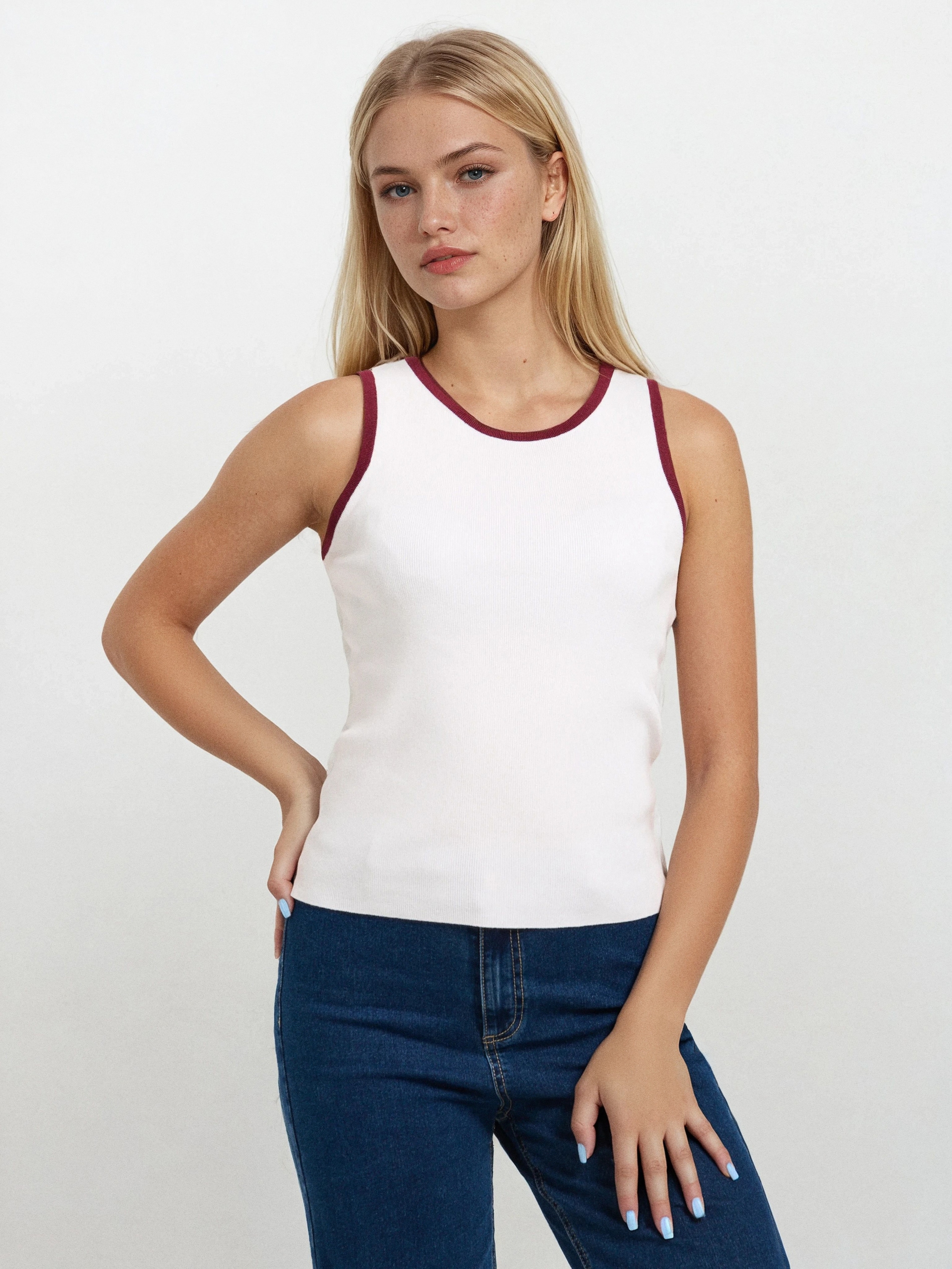 Sinsay - Μπλούζα χωρίς μανίκια - κρεμ φωτογραφία