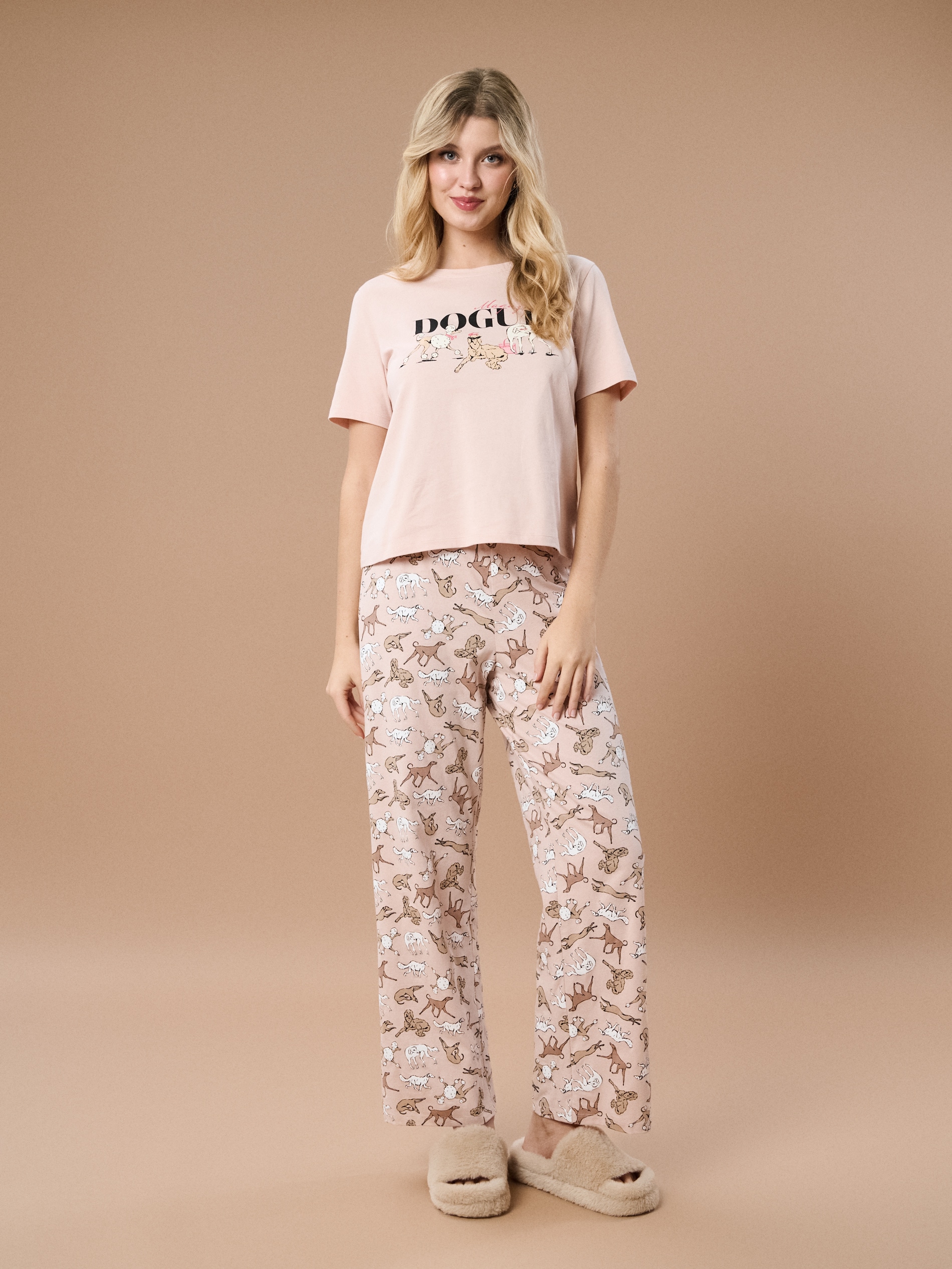 Sinsay - Bawełniana piżama dwuczęściowa z psim motywem - różowy