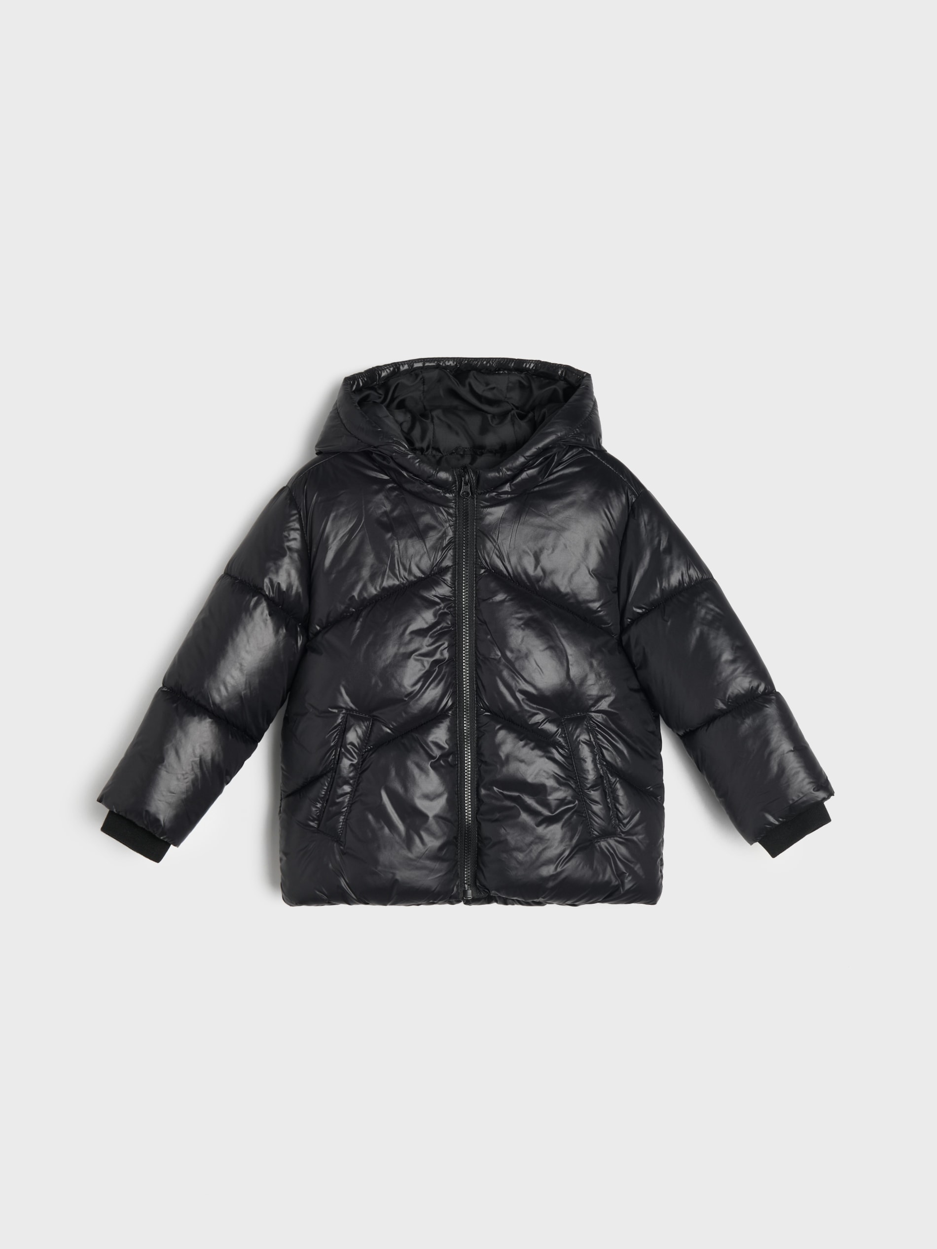 Sinsay - Pikowana kurtka puffer z kapturem - czarny