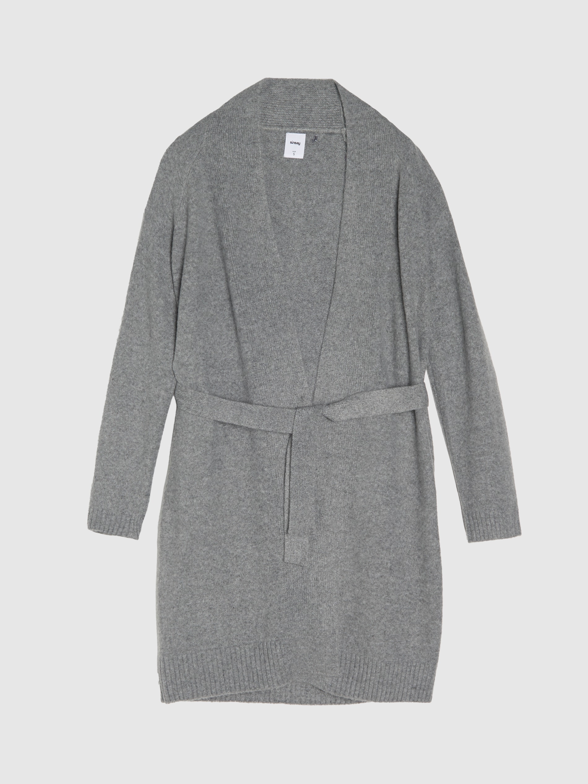 Sinsay - Μακρύ καρντιγκάν με ζώνη - ανοιχτό γκρι φωτογραφία