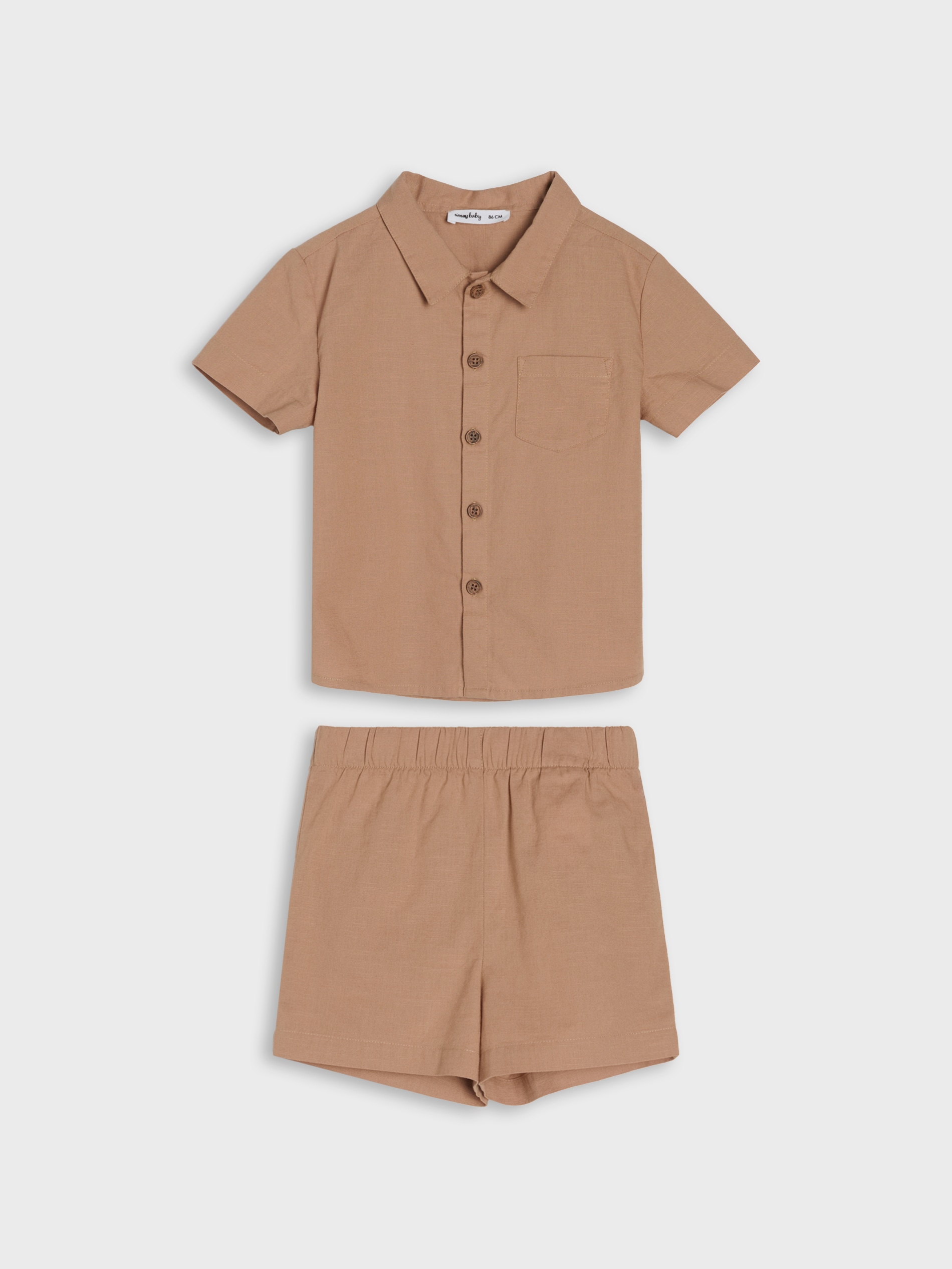 Sinsay - Komplet bawełniany z koszulą i szortami - brązowy