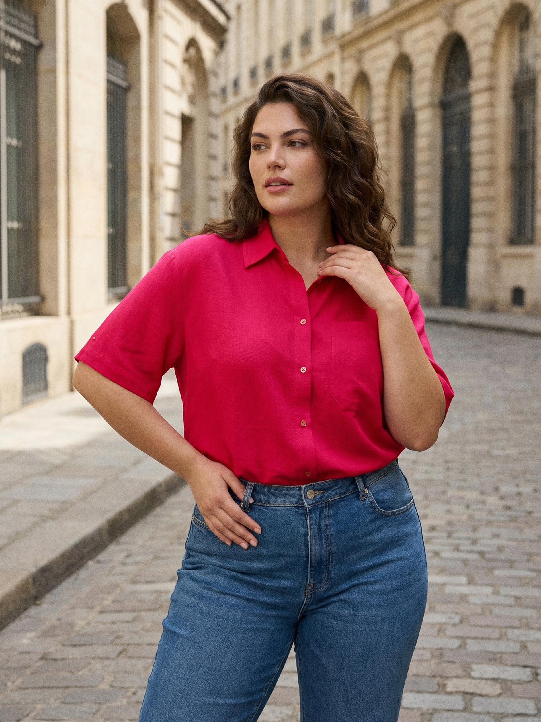 Sinsay - Koszula z domieszką lnu - różowy