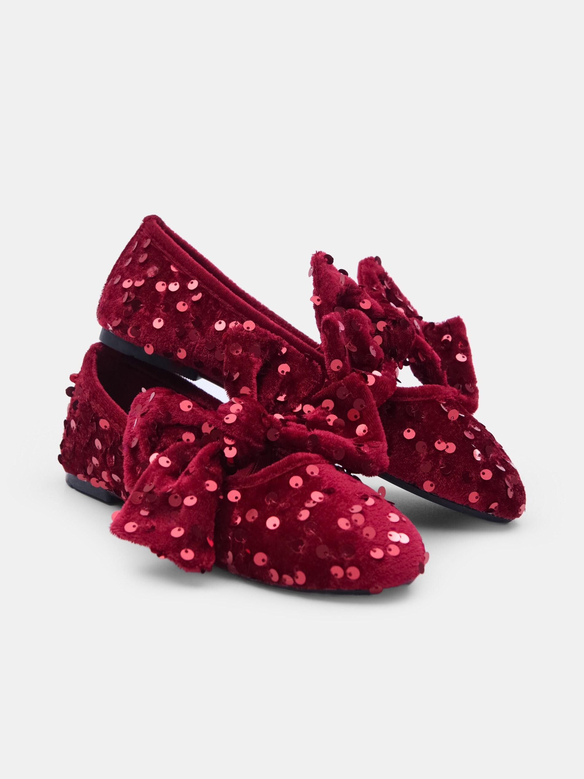 Sinsay - Βελούδινα μπαλαρίνες με φιόγκο και πούλιες - μπορντο φωτογραφία