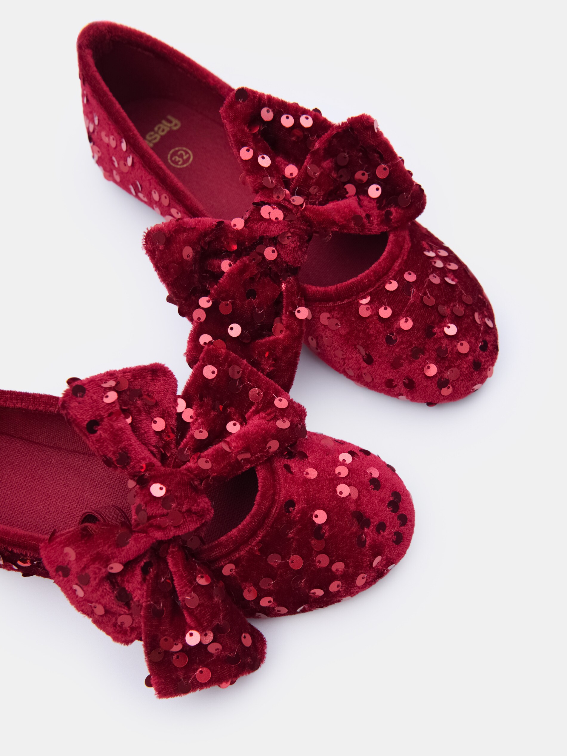 Sinsay - Βελούδινα μπαλαρίνες με φιόγκο και πούλιες - μπορντο φωτογραφία