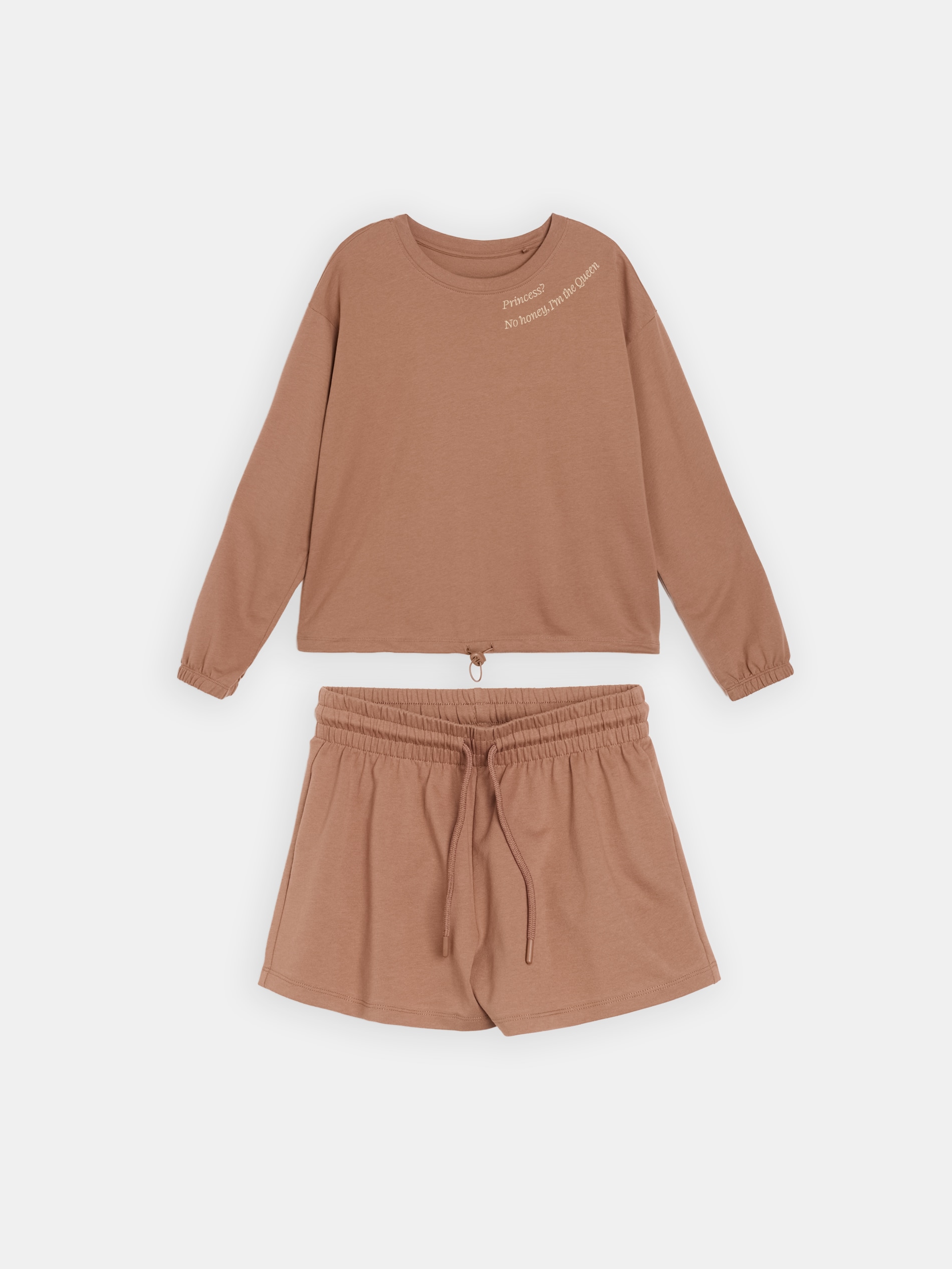 Sinsay - Bawełniana piżama dwuczęściowa z napisem - brązowy