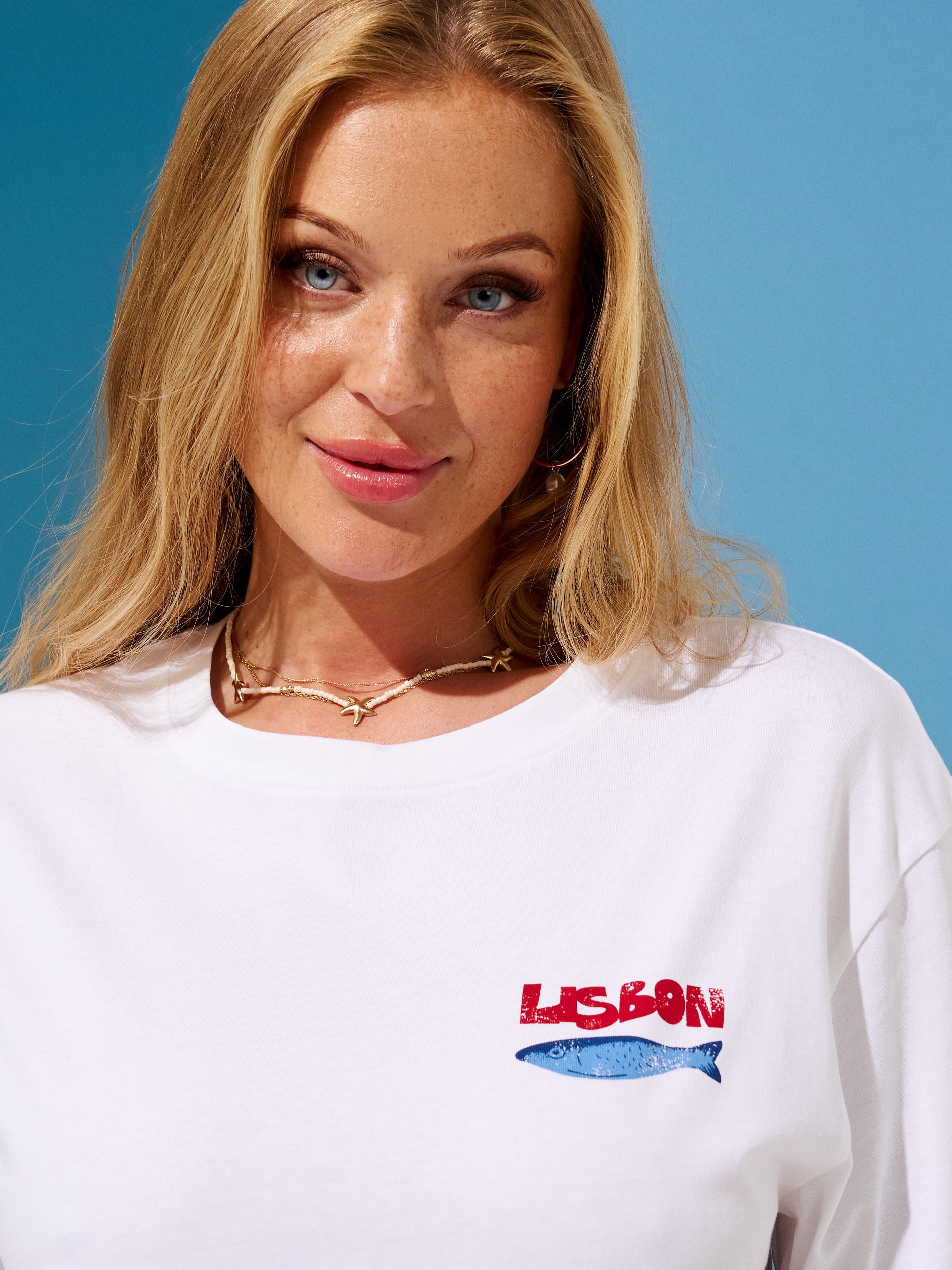 Sinsay - Βαμβακερό μπλουζάκι με καλοκαιρινή στάμπα - λευκο φωτογραφία