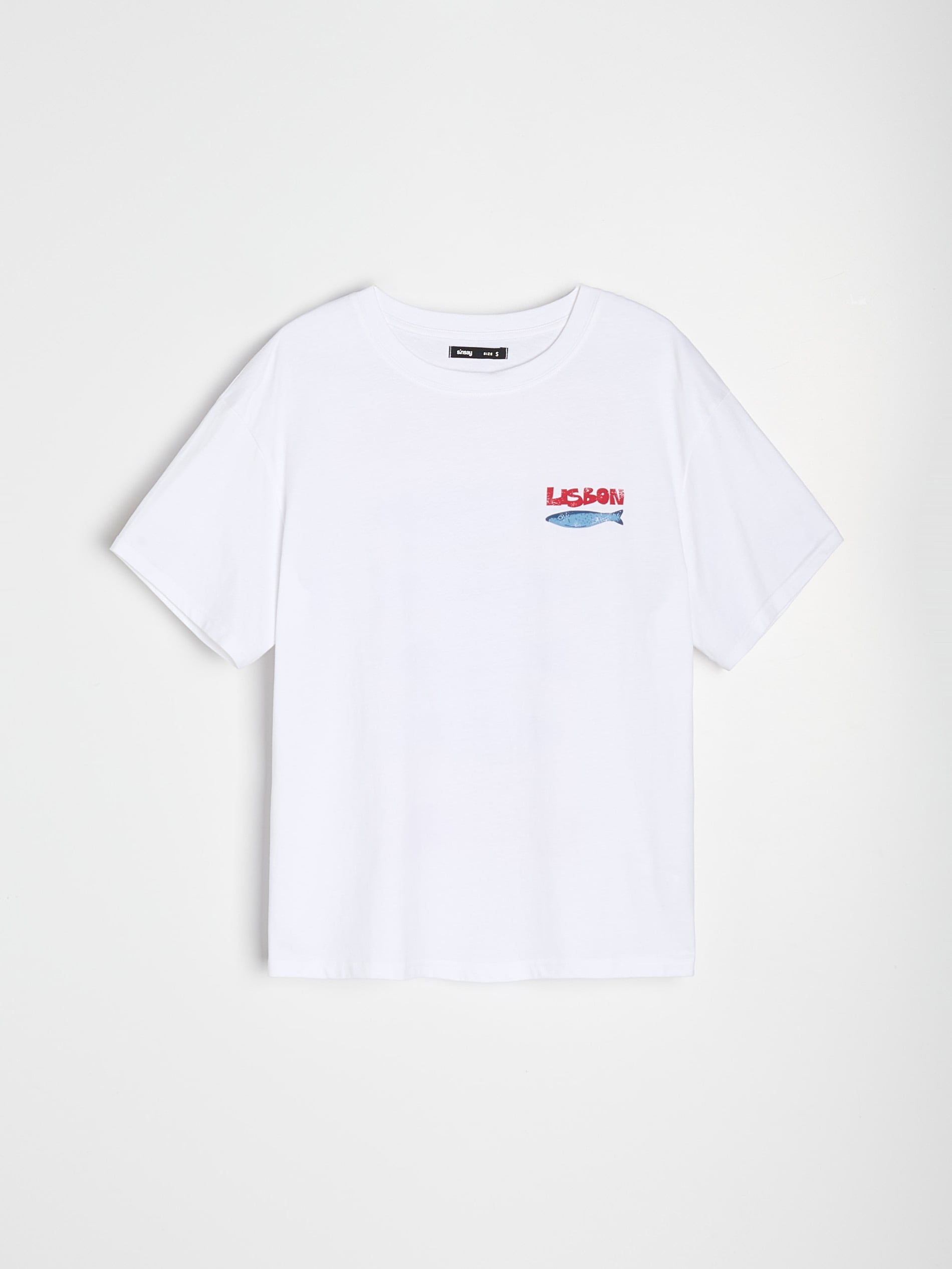 Sinsay - Βαμβακερό μπλουζάκι με καλοκαιρινή στάμπα - λευκο φωτογραφία