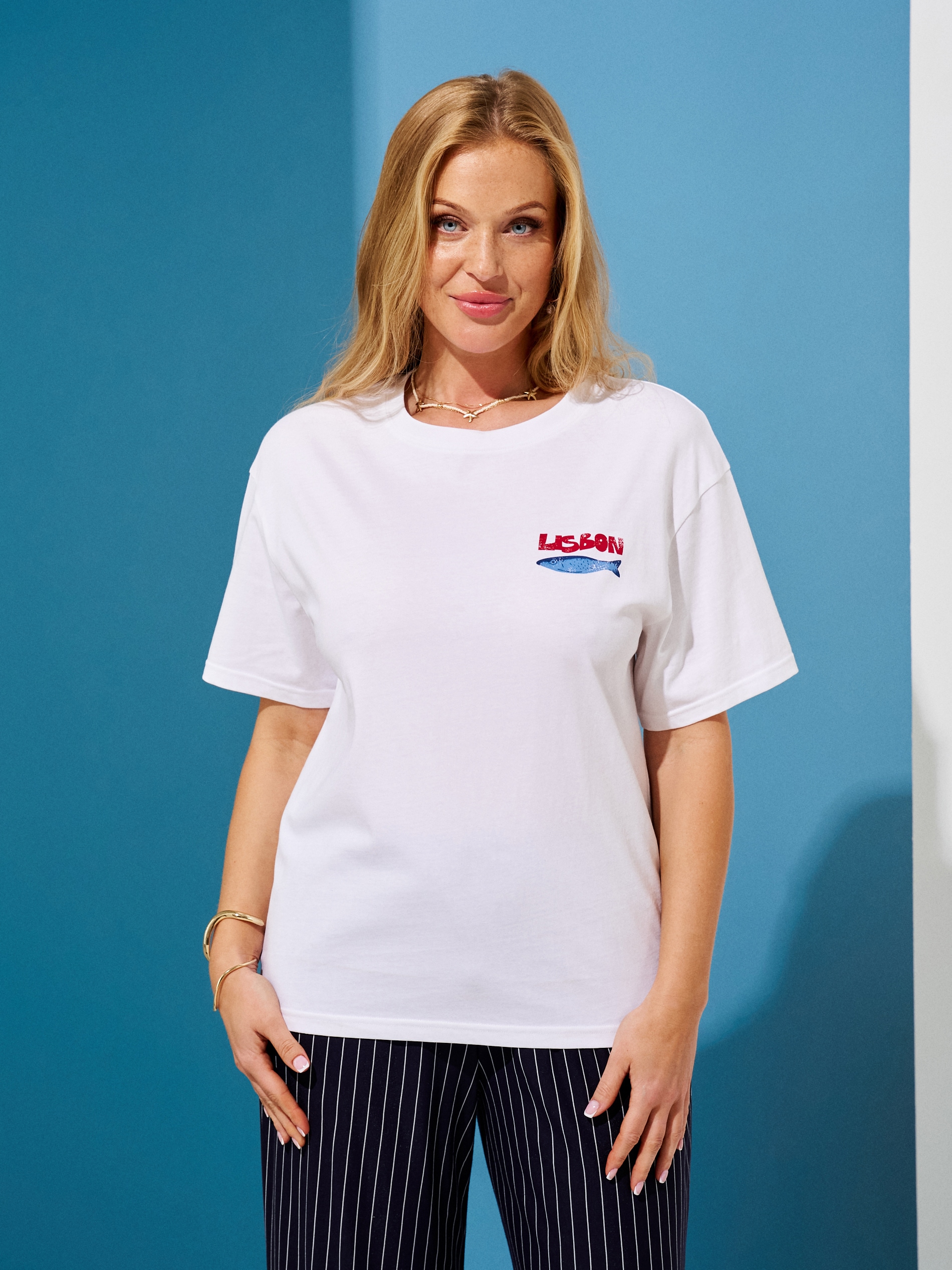 Sinsay - Βαμβακερό μπλουζάκι με καλοκαιρινή στάμπα - λευκο φωτογραφία