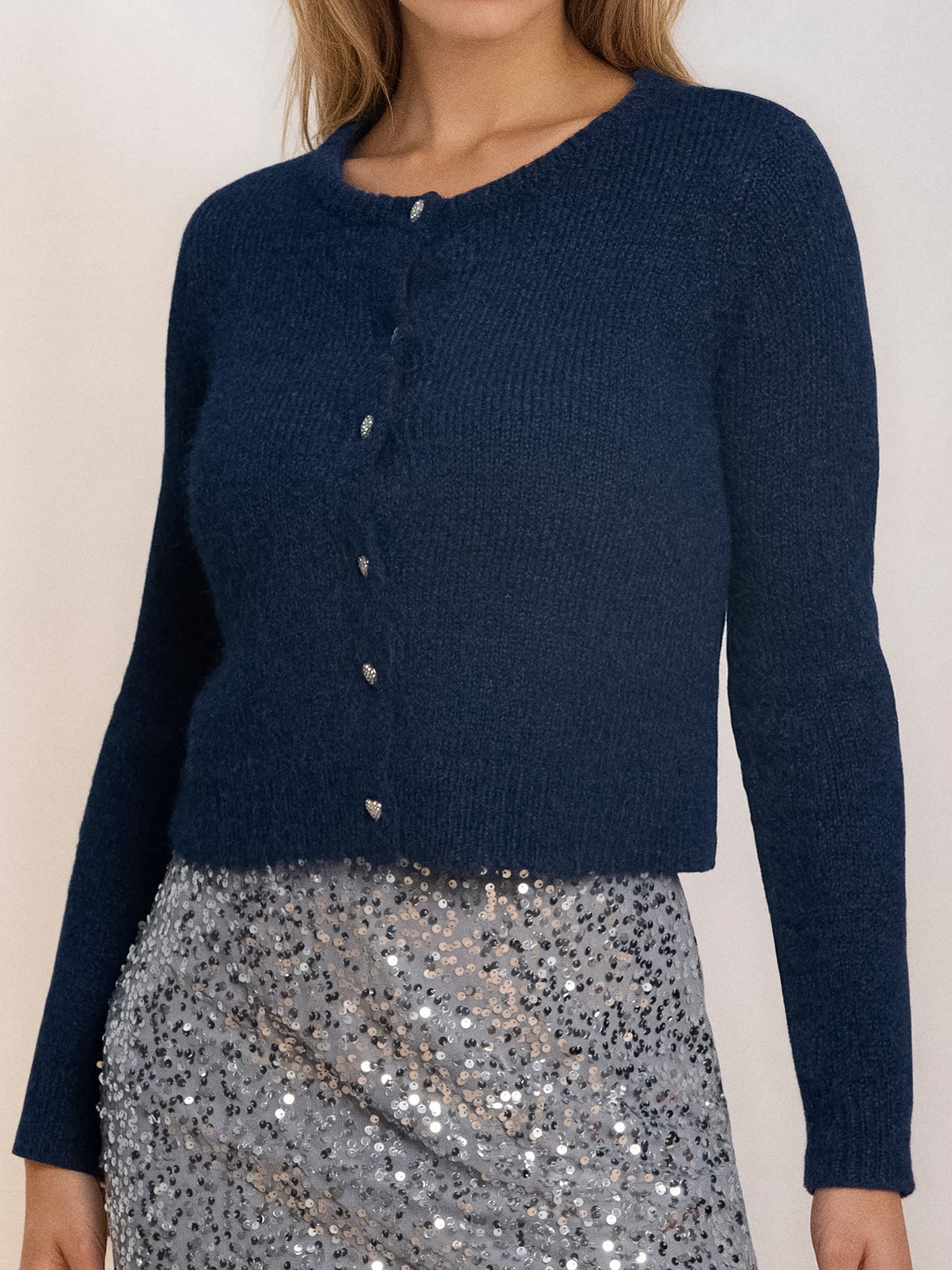 Sinsay - Kardigan z ozdobnymi guzikami z domieszką wełny - granatowy