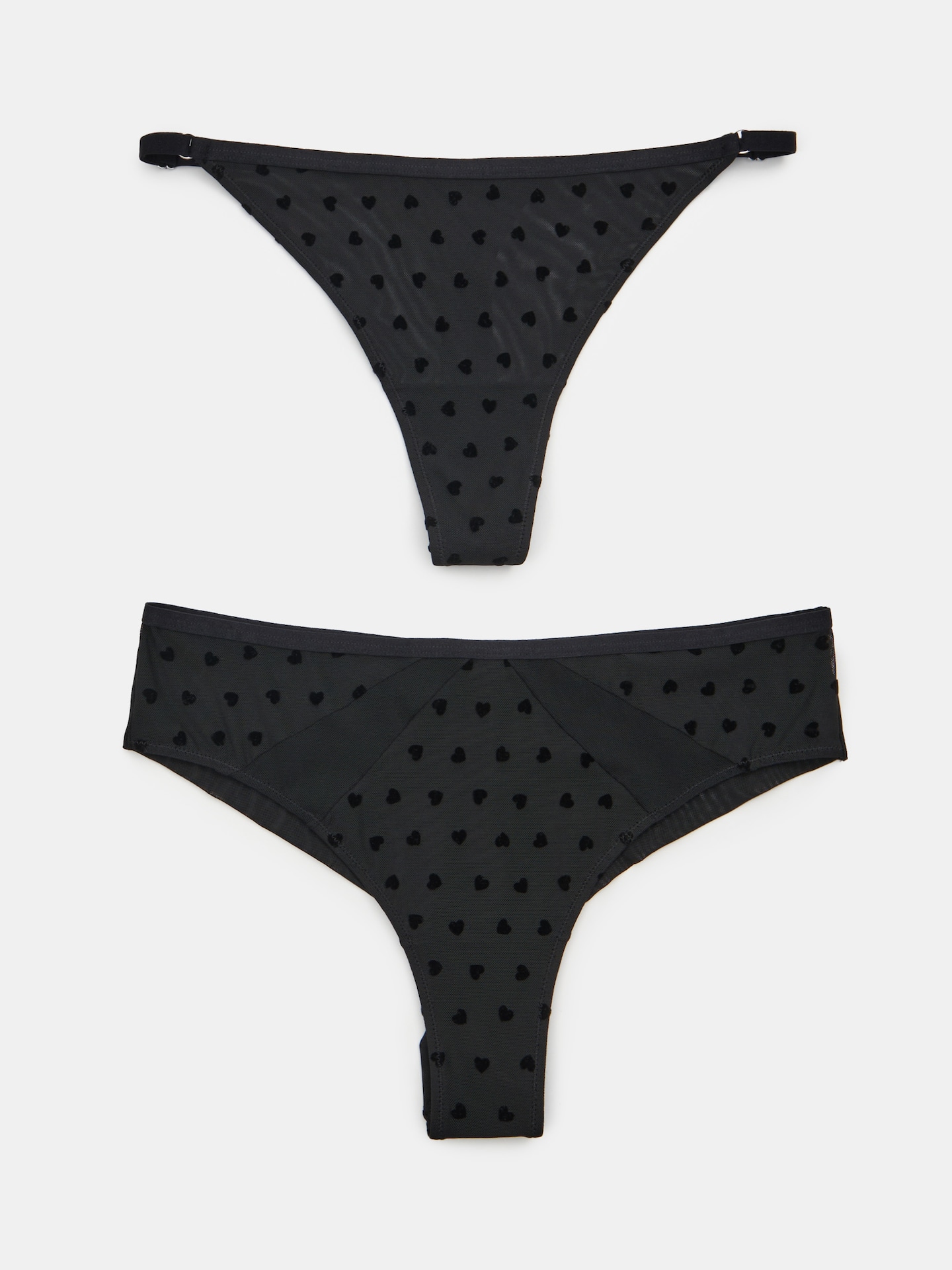 Sinsay - Majtki brazyliany i stringi w serca 2 pack - czarny