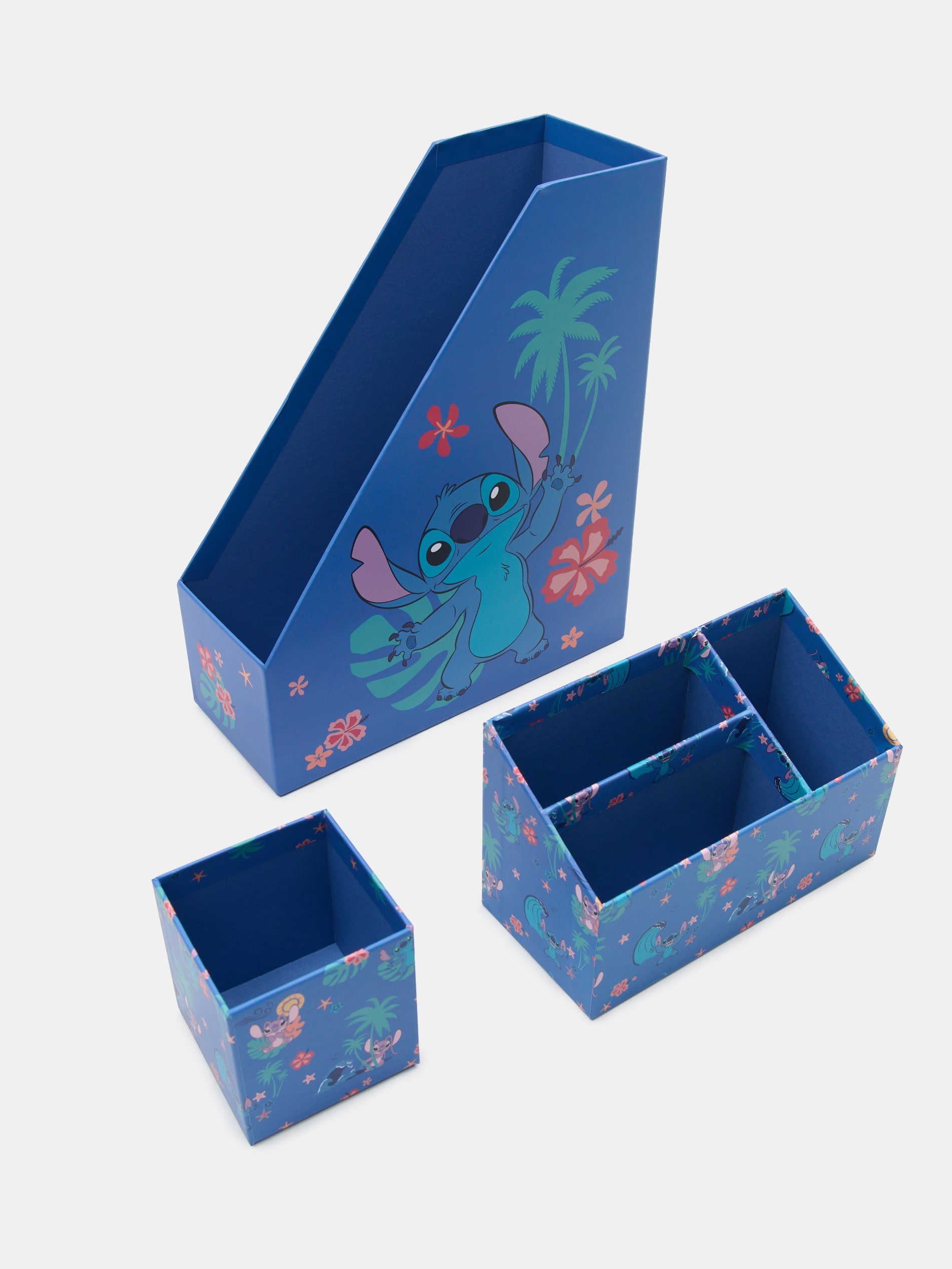 Zestaw 3 organizery biurkowe Disney Stitch dla dzieci, niebieski papierowy nadruk