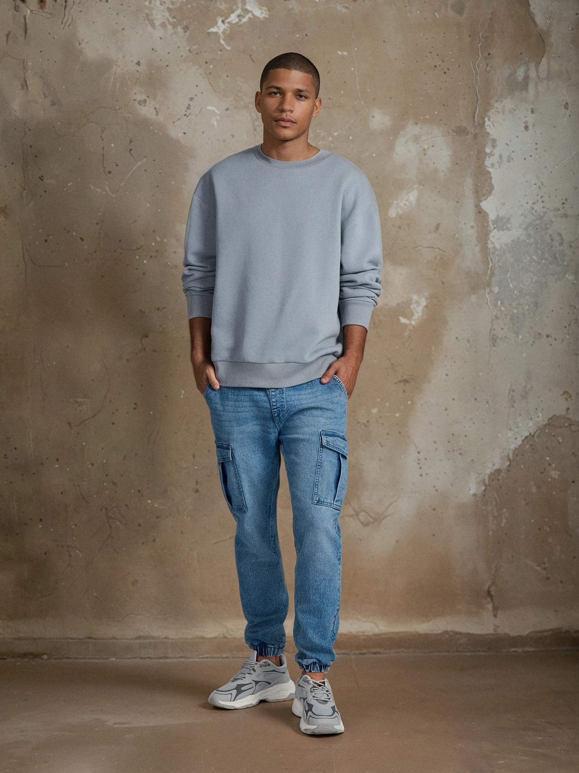 Sinsay - Spodnie jogger cargo - niebieski