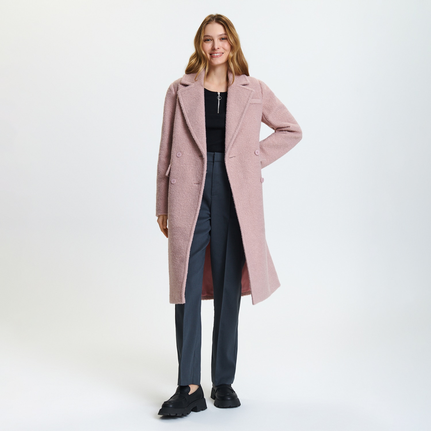 E-shop Sinsay - Dvojradový kabát - Ružová
