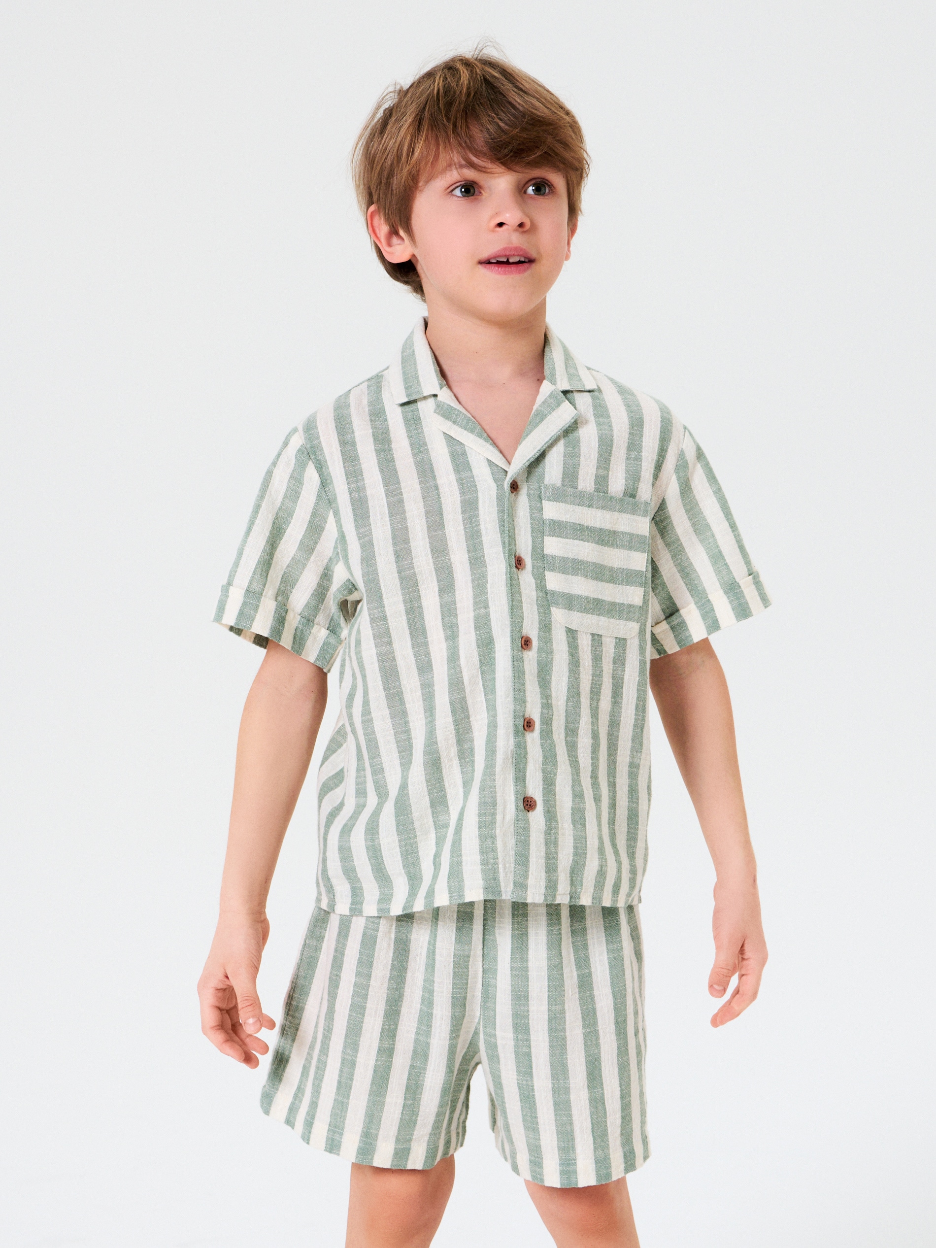 Sinsay - Bawełniany komplet tkaninowy w paski - kremowy