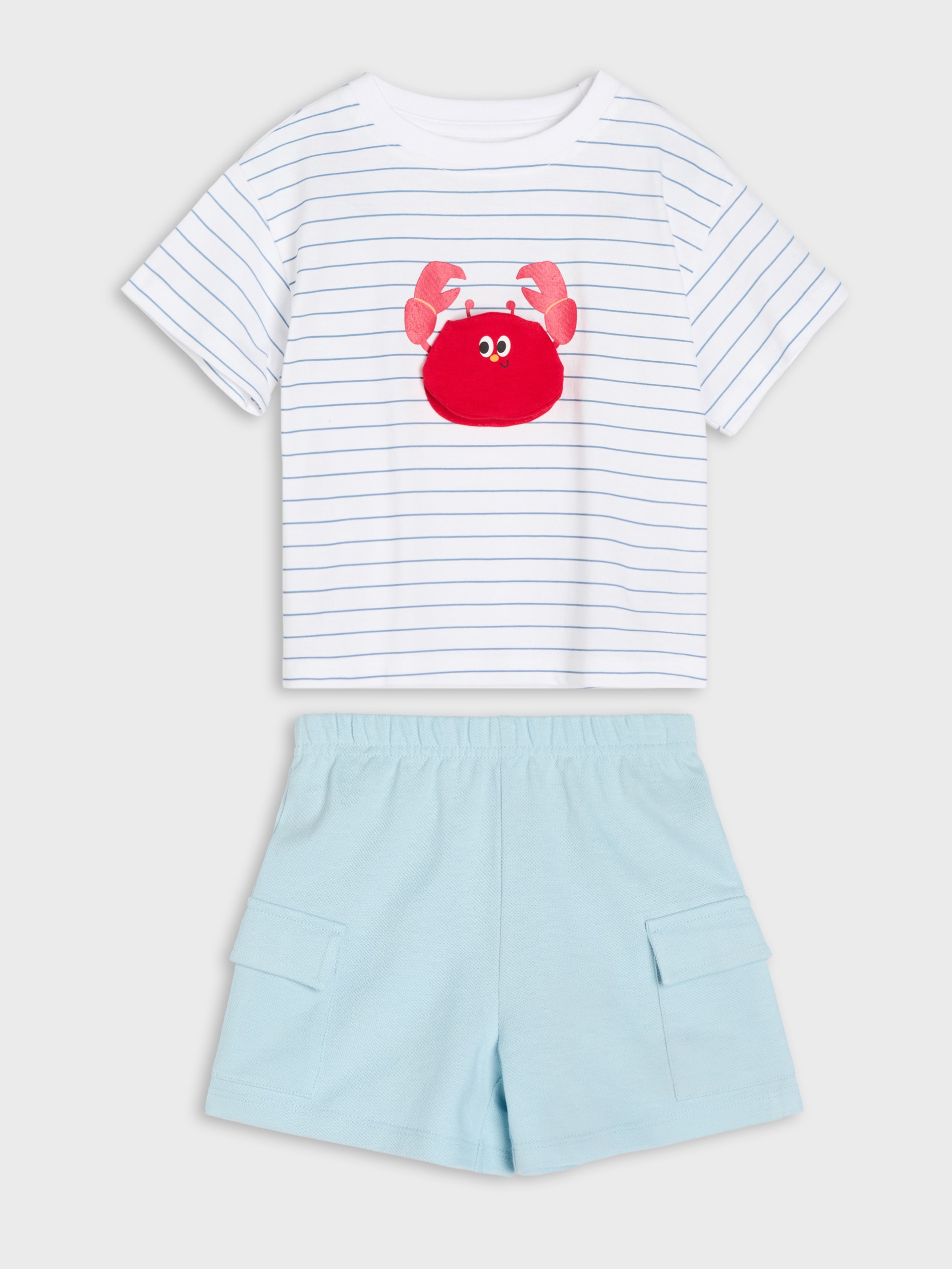 Sinsay - Bawełniany komplet: koszulka i szorty - kremowy