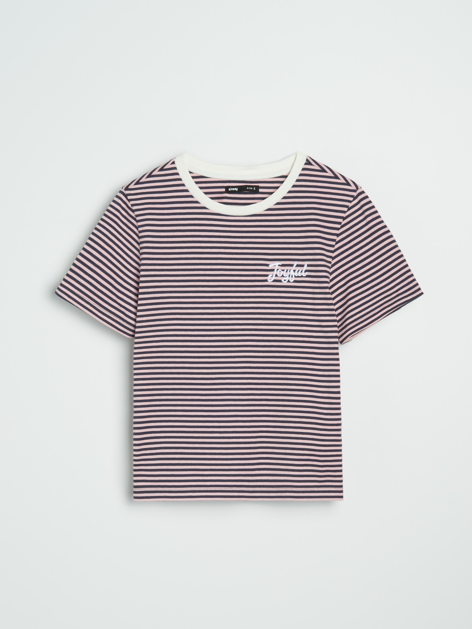 Sinsay - Koszulka w paski z haftowanym napisem - wielobarwny