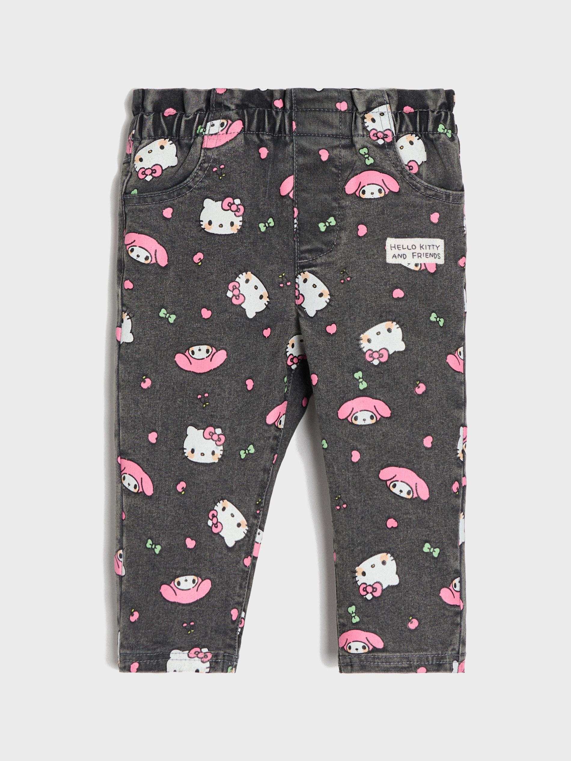 Jeansy jegginsy z efektem sprania Hello Kitty