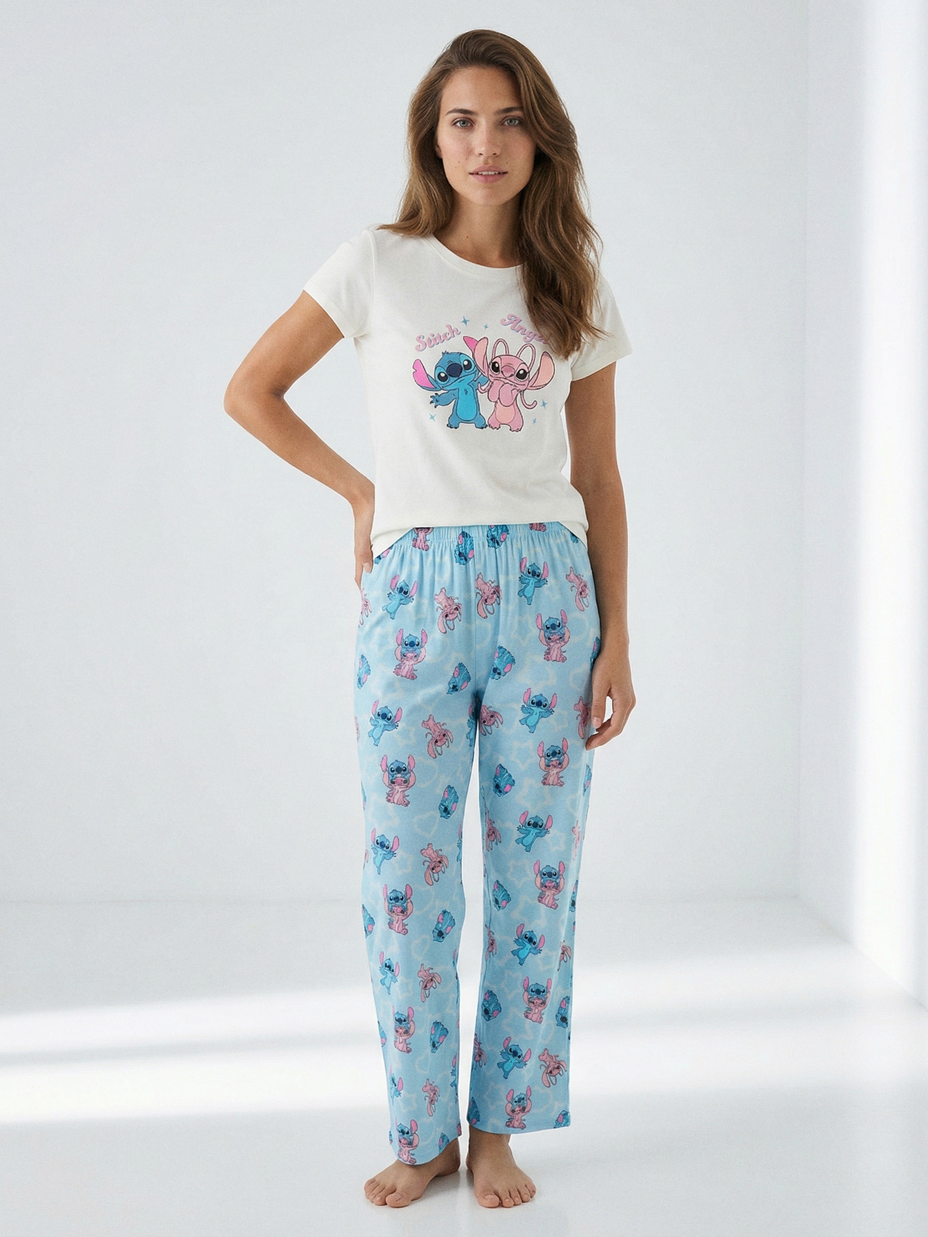 Sinsay - Bawełniana piżama dwuczęściowa z nadrukiem Stitch - kremowy