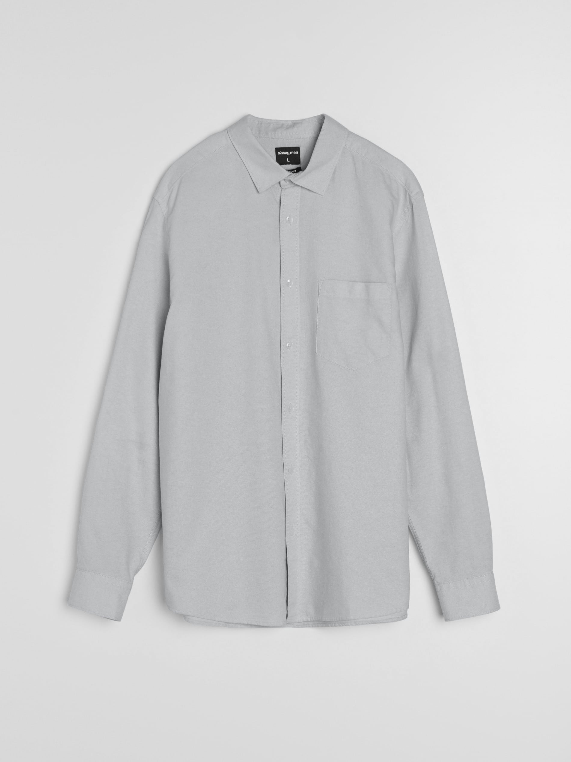 Sinsay - Bawełniana koszula z długim rękawem i kieszenią piersiową - szary