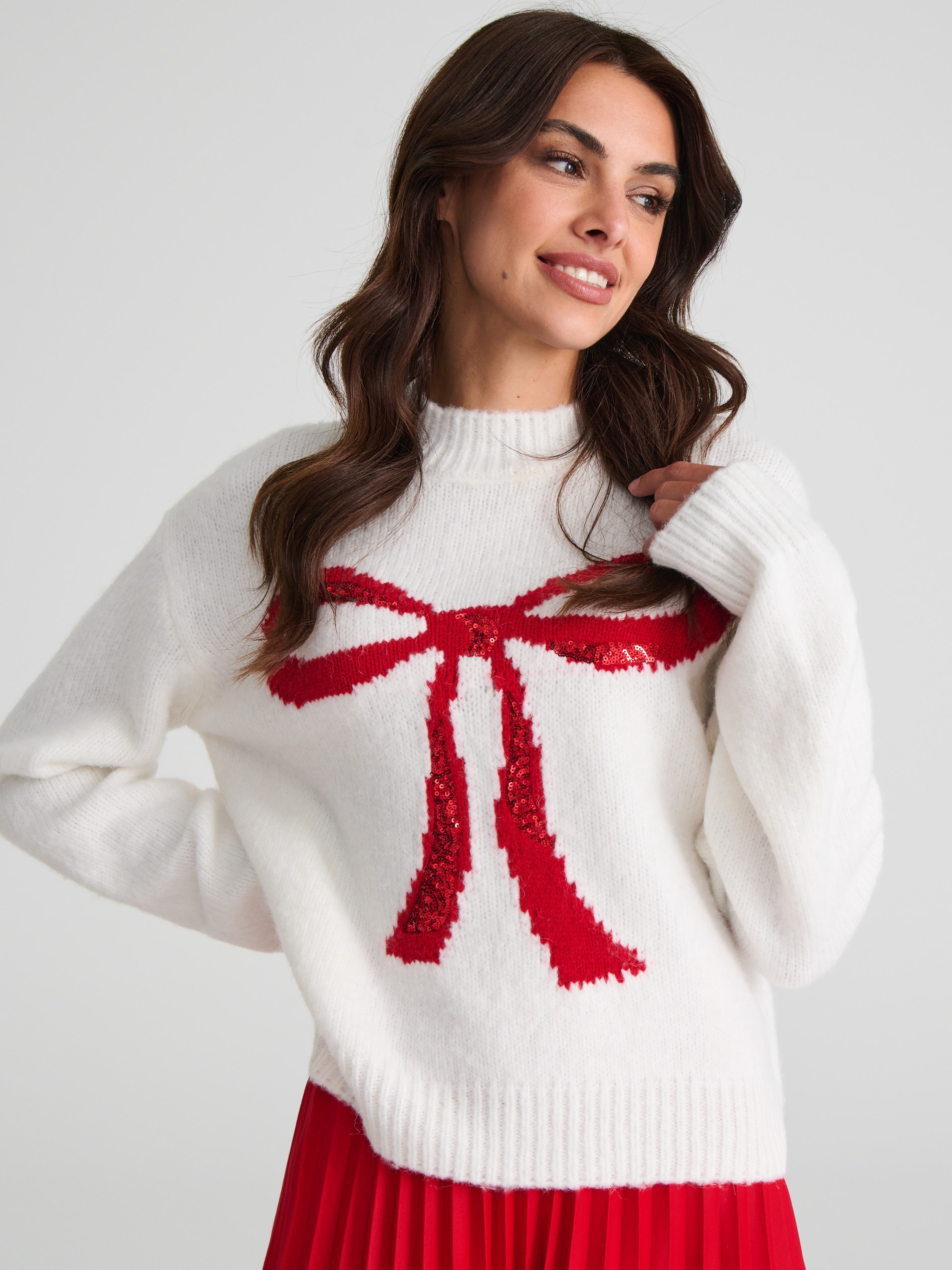 Sinsay - Sweter z motywem kokardy - kremowy
