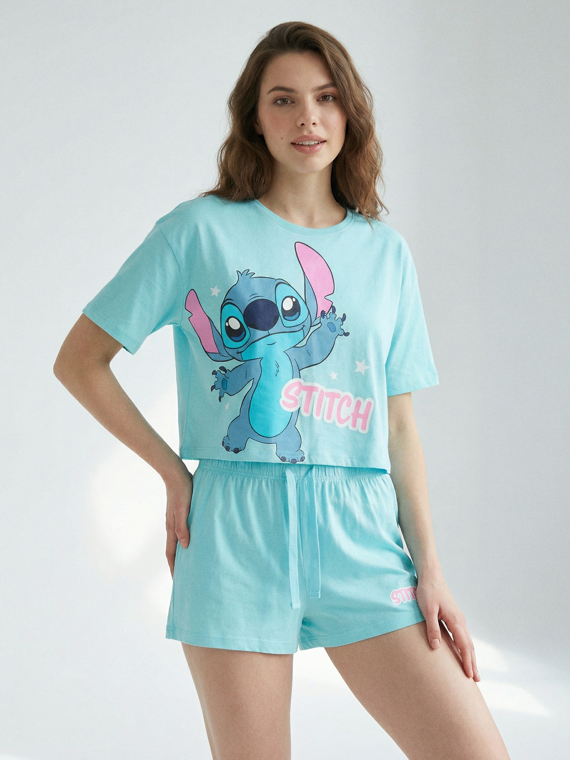 Sinsay - Bawełniana piżama dwuczęściowa z nadrukiem Stitch - zielony