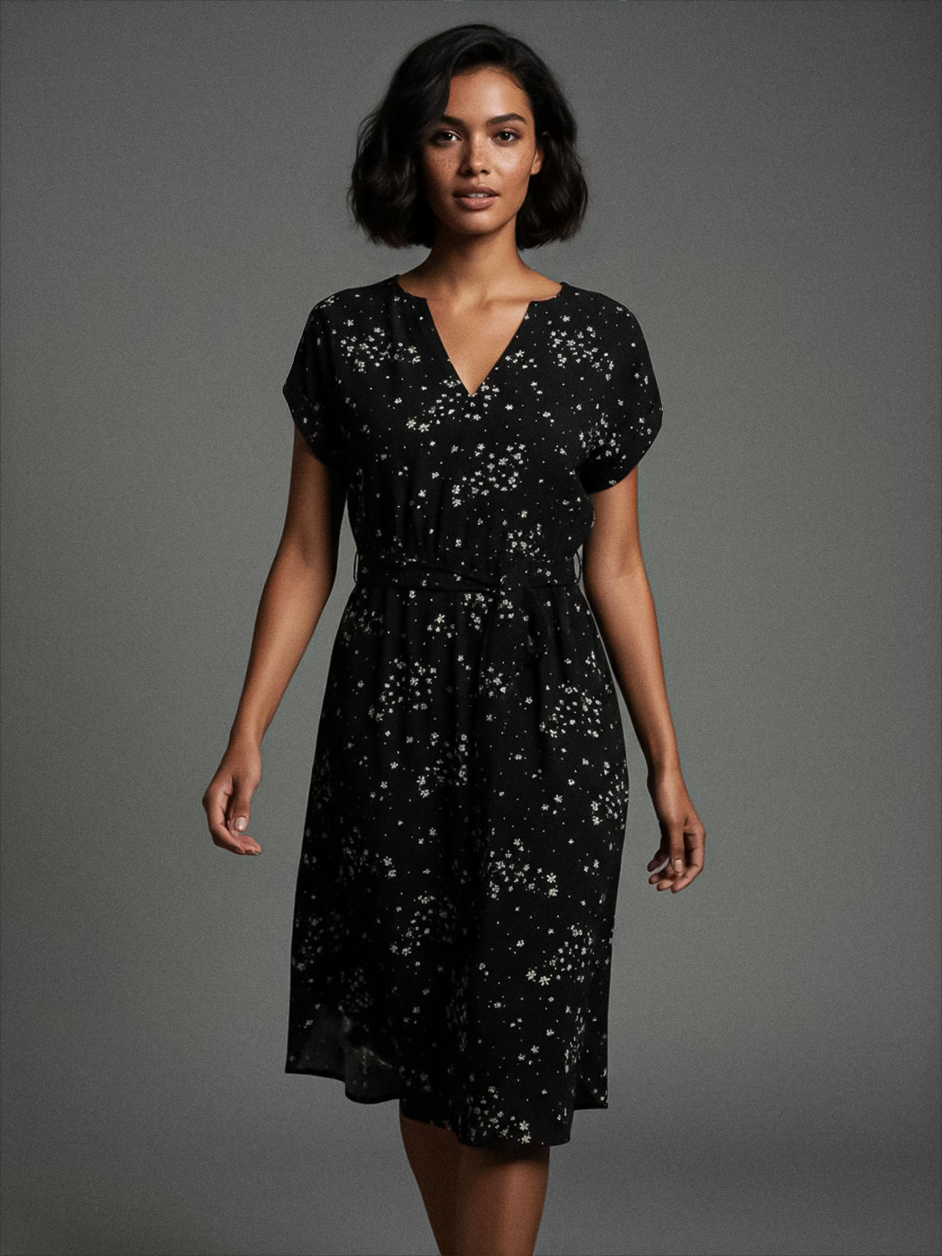 Sinsay - Midi φλοράλ φόρεμα - μαυρο φωτογραφία