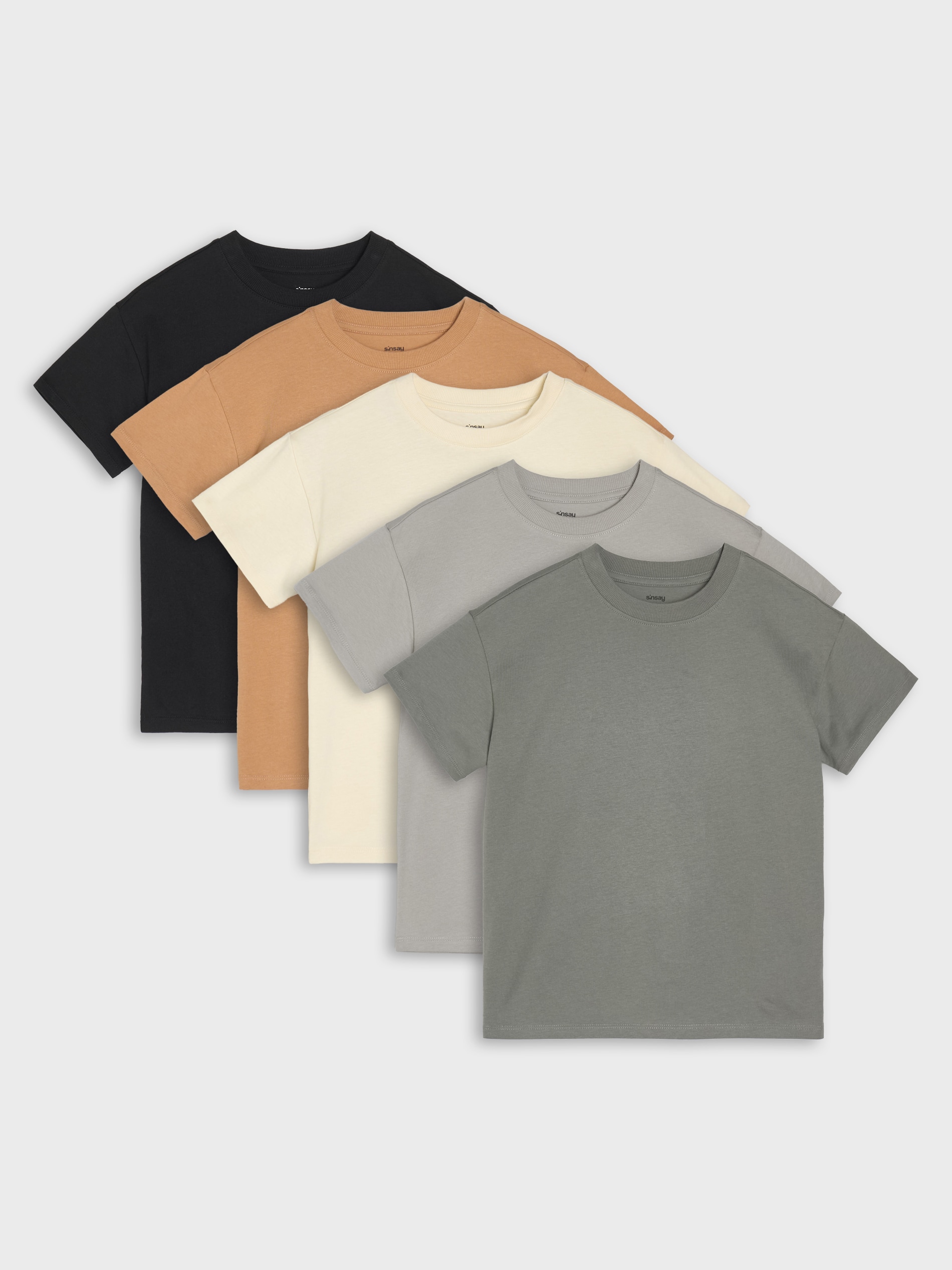 Sinsay - Βαμβακερό μπλουζάκι 5 pack - κρεμ φωτογραφία