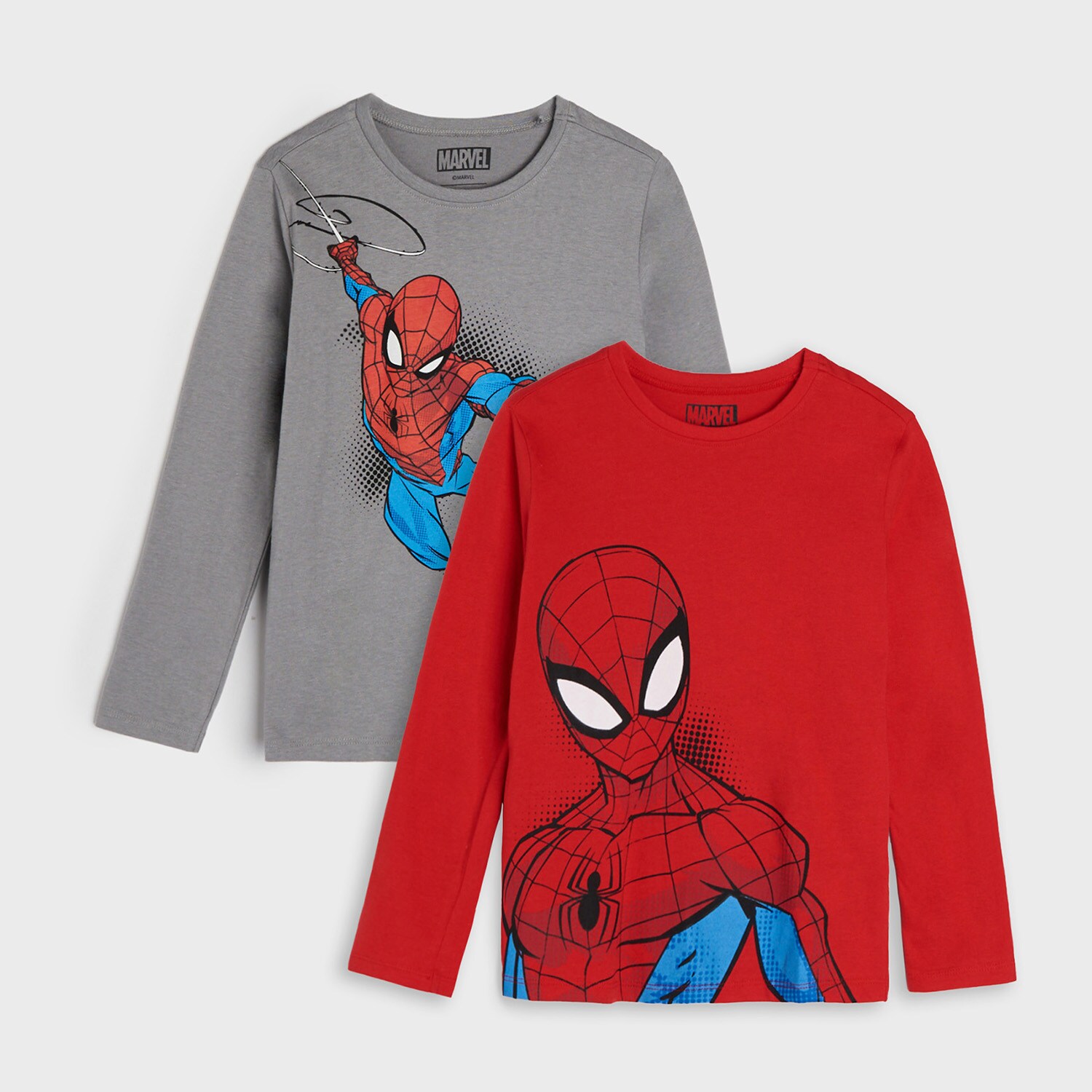 Sinsay - Set de 2 tricouri Spiderman, cu mânecă lungă - Gri