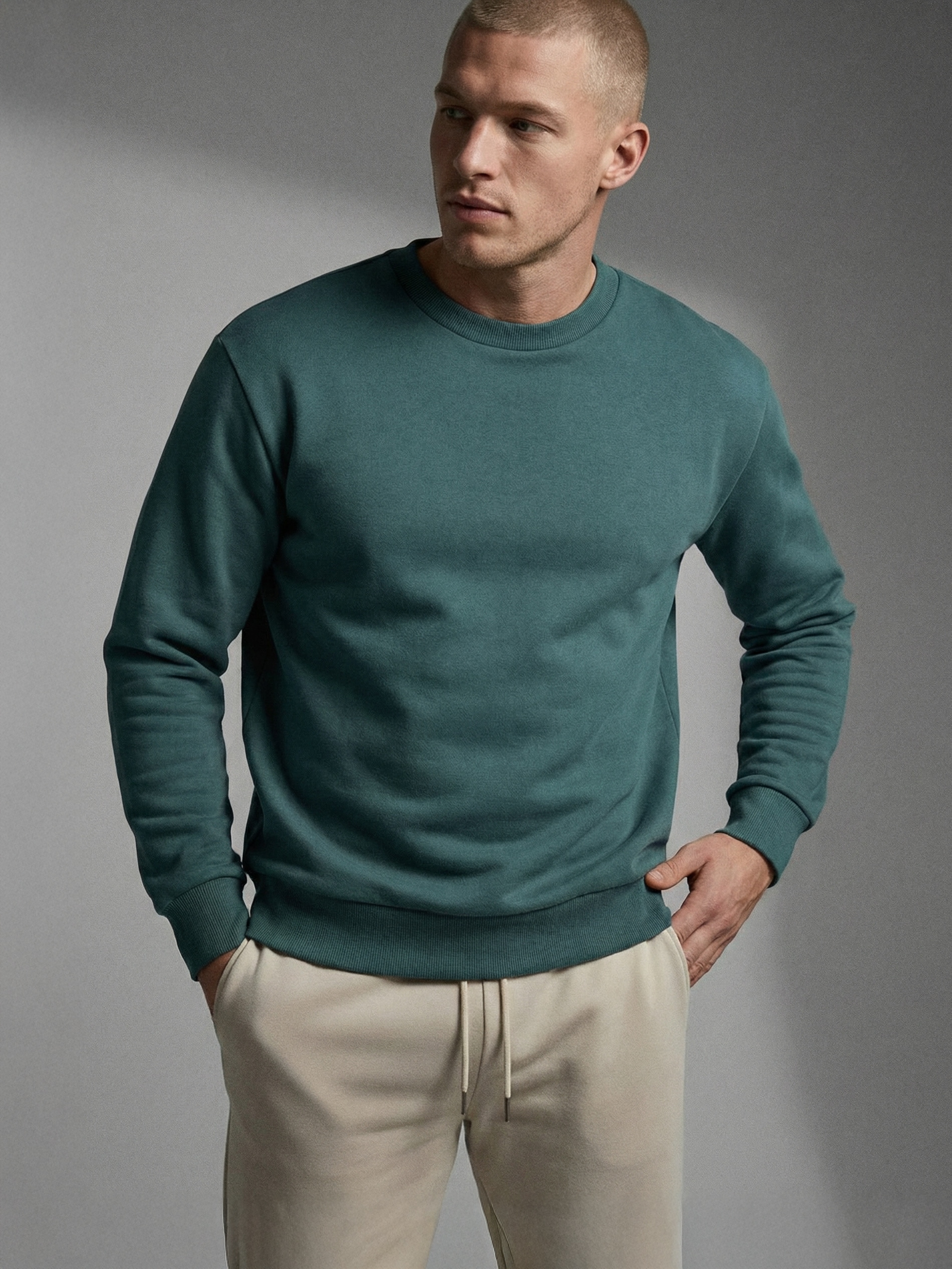 Sinsay - Bluza crewneck basic - ciemny turkus