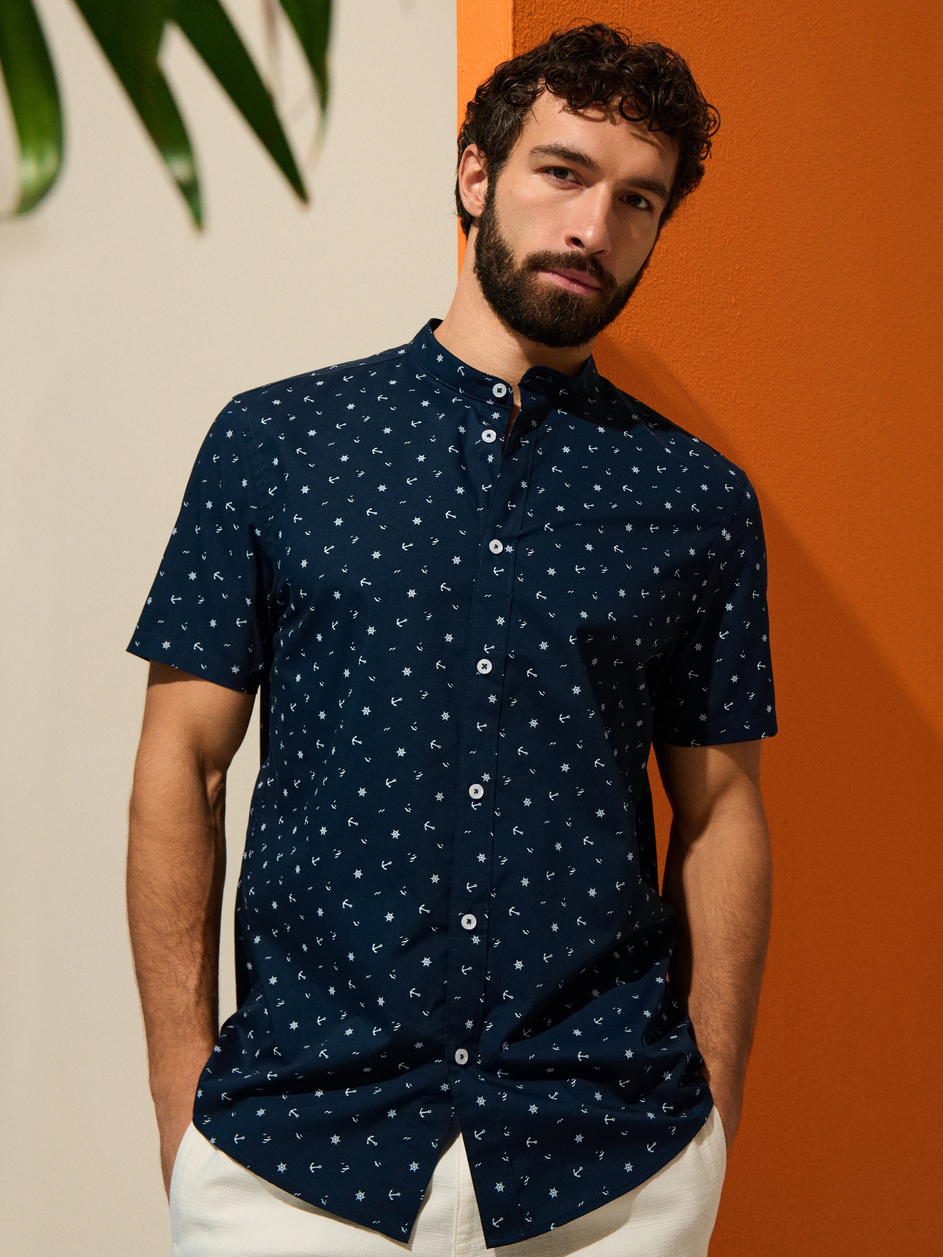 Sinsay - Koszula regular fit ze stójką - granatowy